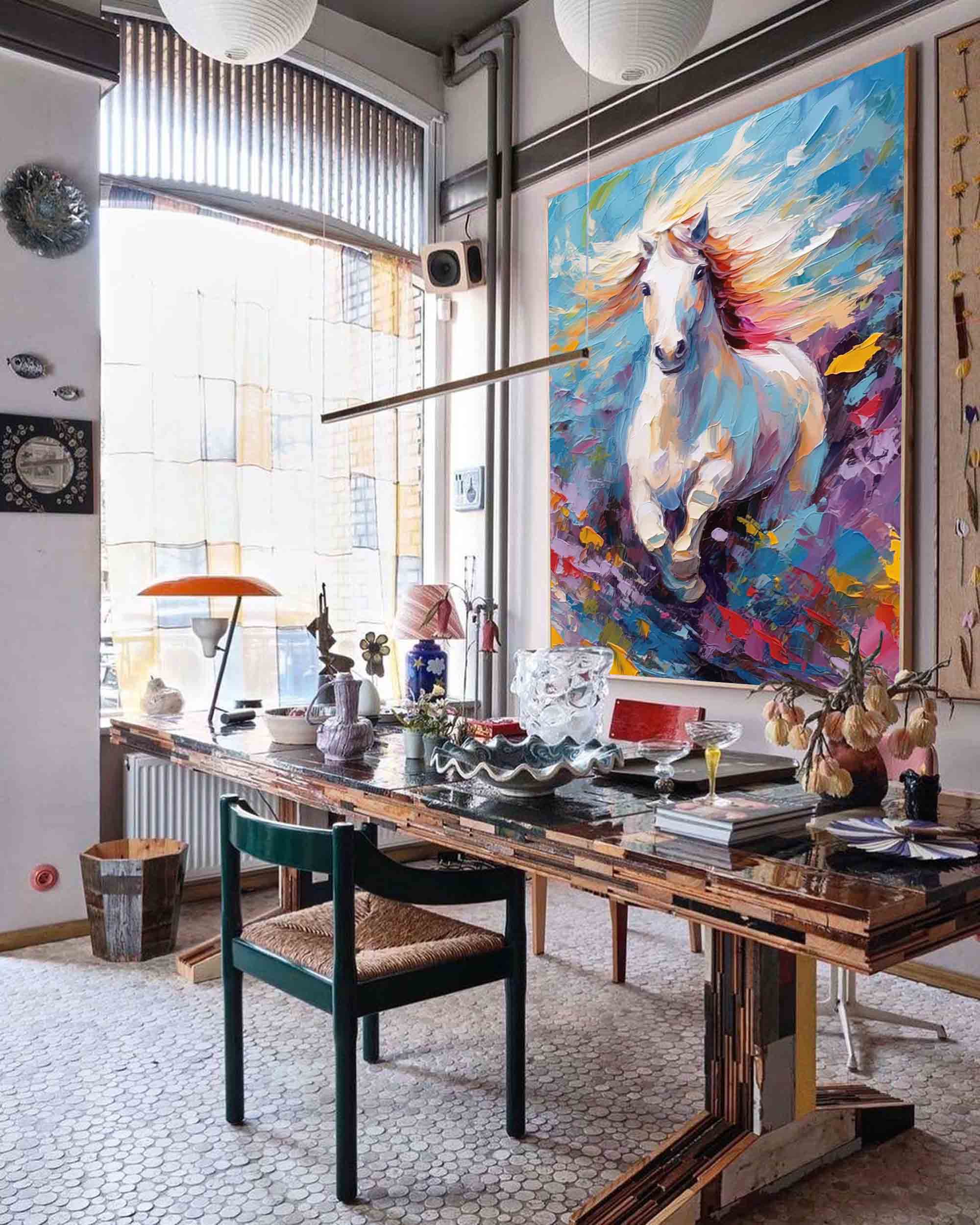 Large Modern Texture Animal Oil Painting Color Horse Oil Painting Impressionist Horse Wall Art Living Room Decor