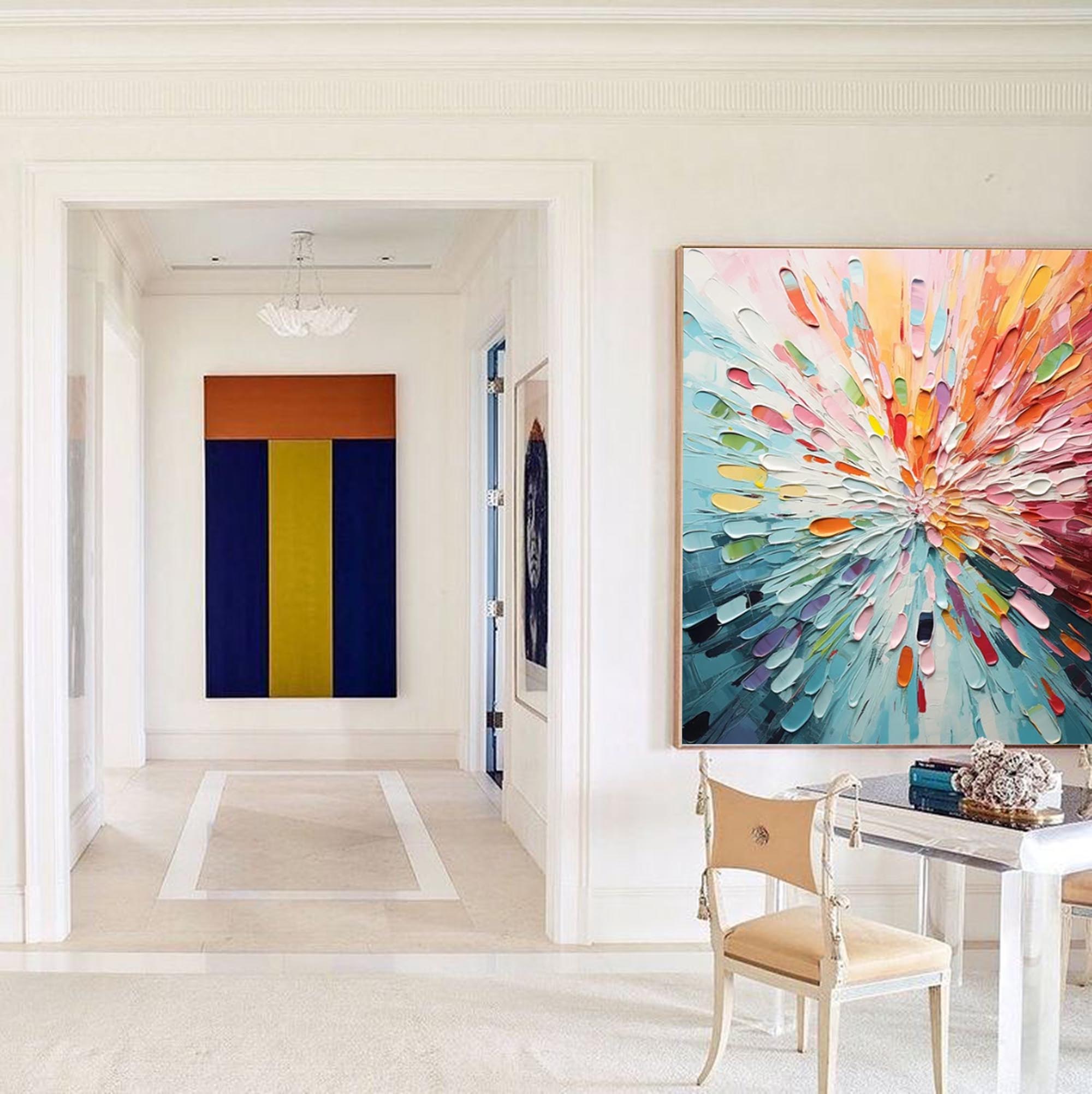 Original Large Colorful Acrylic Painting Canvas Vibrant Colorful Abstract Flowers Oil Painting Modern Wall Art Home Decor
