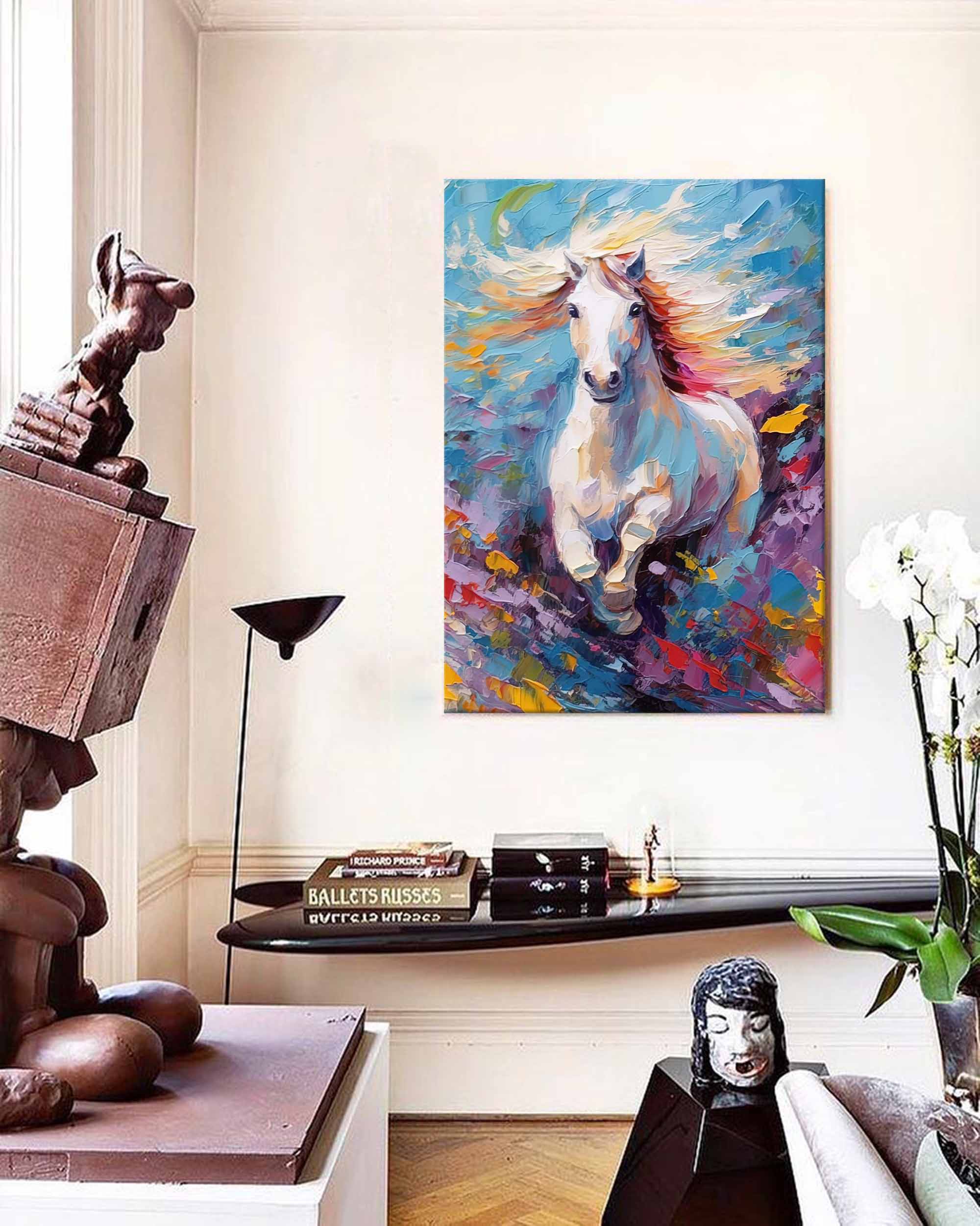Large Modern Texture Animal Oil Painting Color Horse Oil Painting Impressionist Horse Wall Art Living Room Decor