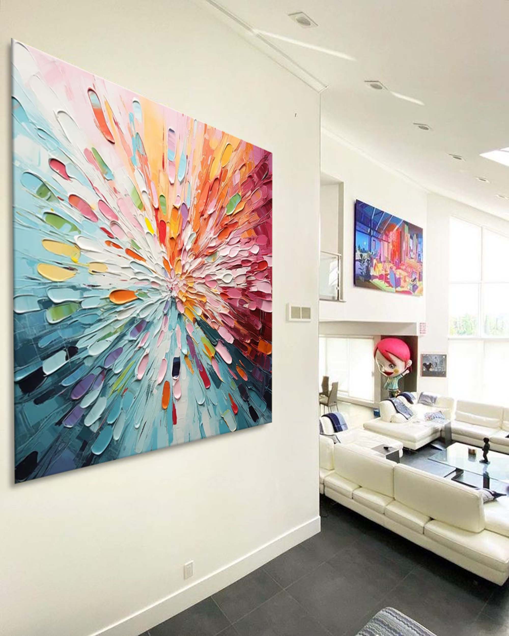 Original Large Colorful Acrylic Painting Canvas Vibrant Colorful Abstract Flowers Oil Painting Modern Wall Art Home Decor