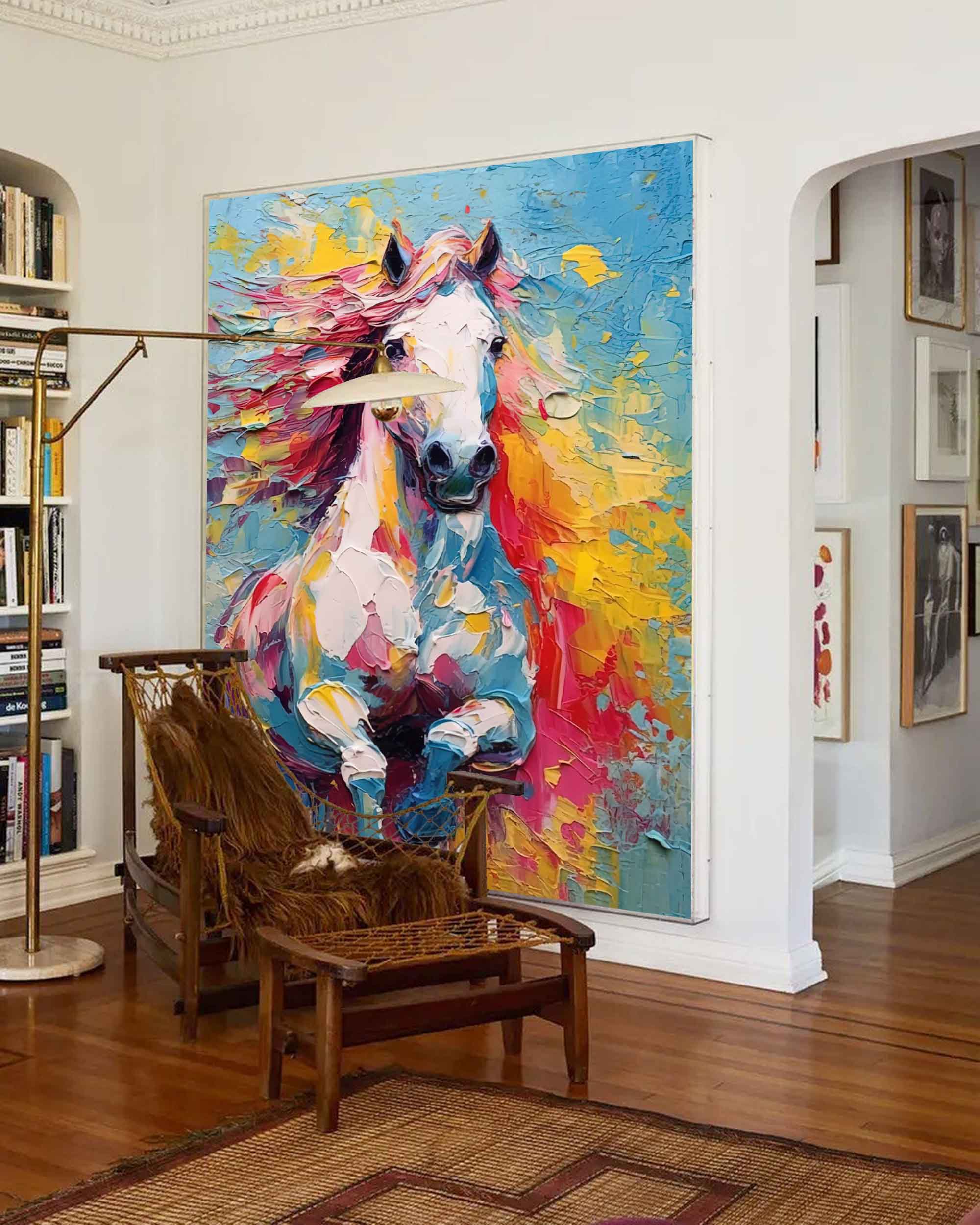 Color Horse Oil Painting Large Modern Texture Animal Oil Painting Impressionist Horse Wall Art Living Room Decor