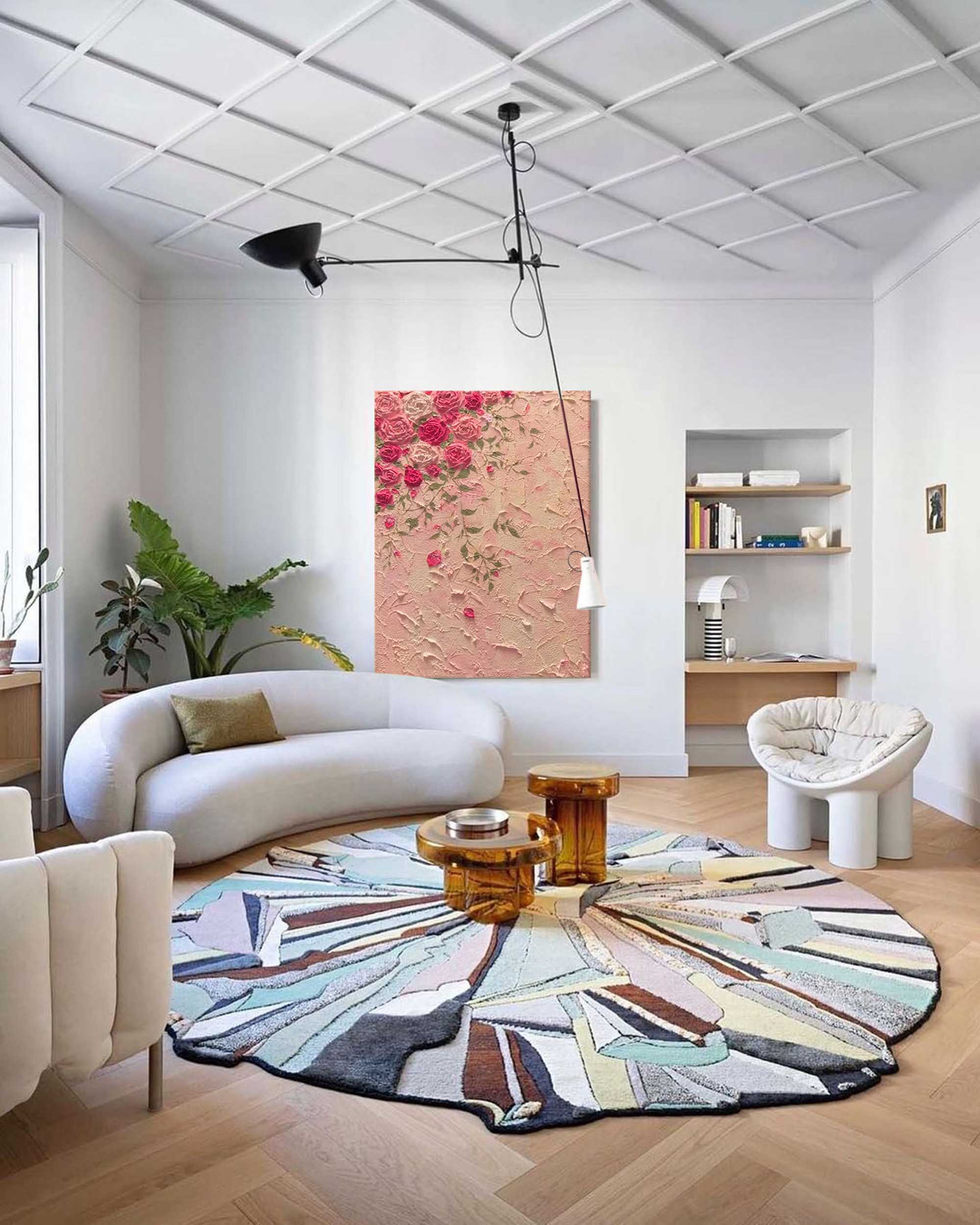 Large Texture Pink Flowers Acrylic Painting On Canvas Original Pink Flowers Wall Art Modern Minimalist Oil Painting Living Room Home Decor