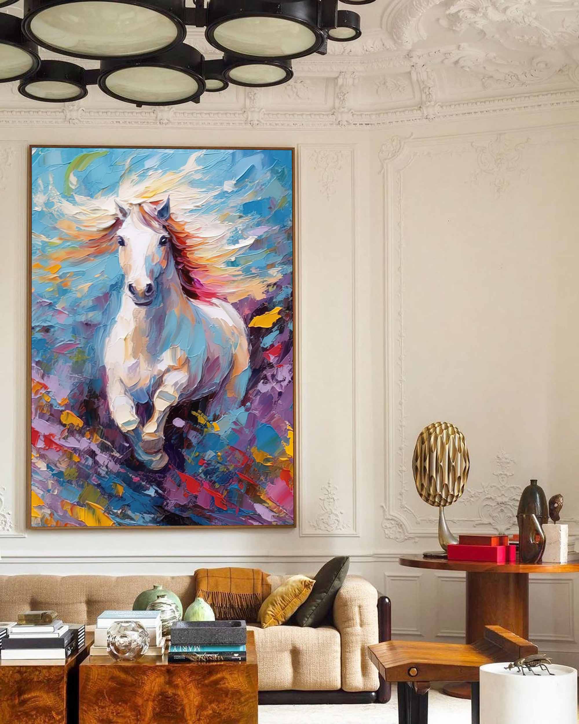 Large Modern Texture Animal Oil Painting Color Horse Oil Painting Impressionist Horse Wall Art Living Room Decor