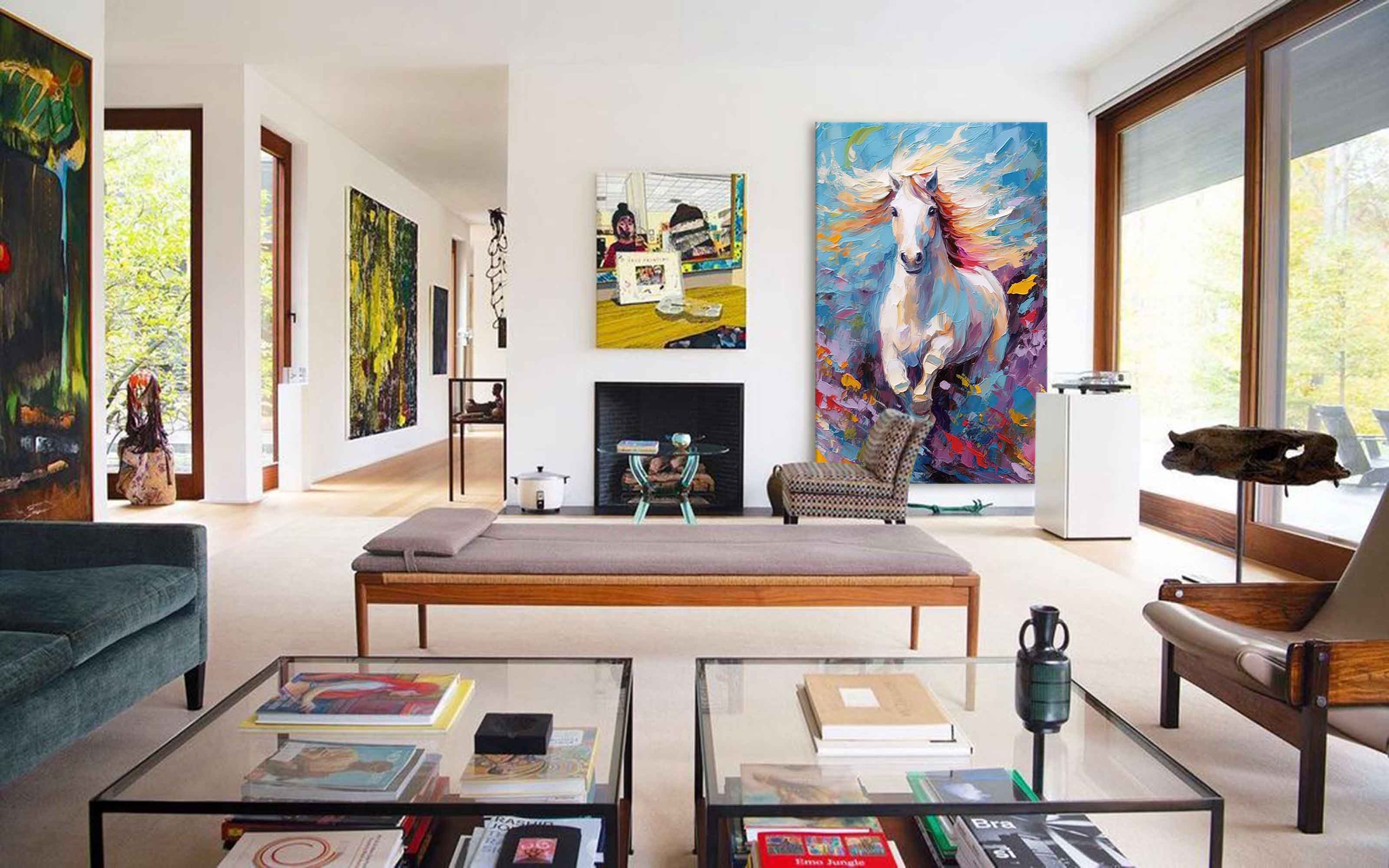 Large Modern Texture Animal Oil Painting Color Horse Oil Painting Impressionist Horse Wall Art Living Room Decor