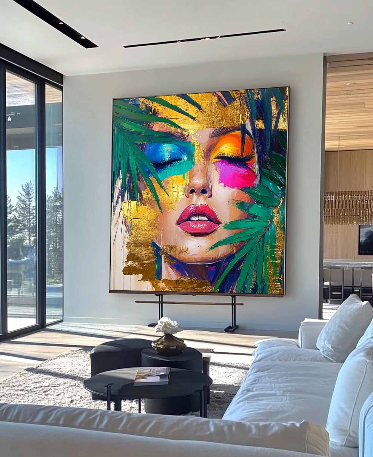 Square Large Woman Portrait Artwork Beautiful Girl Abstract Wall Art Origina Lady Acrylic Painting Canvas