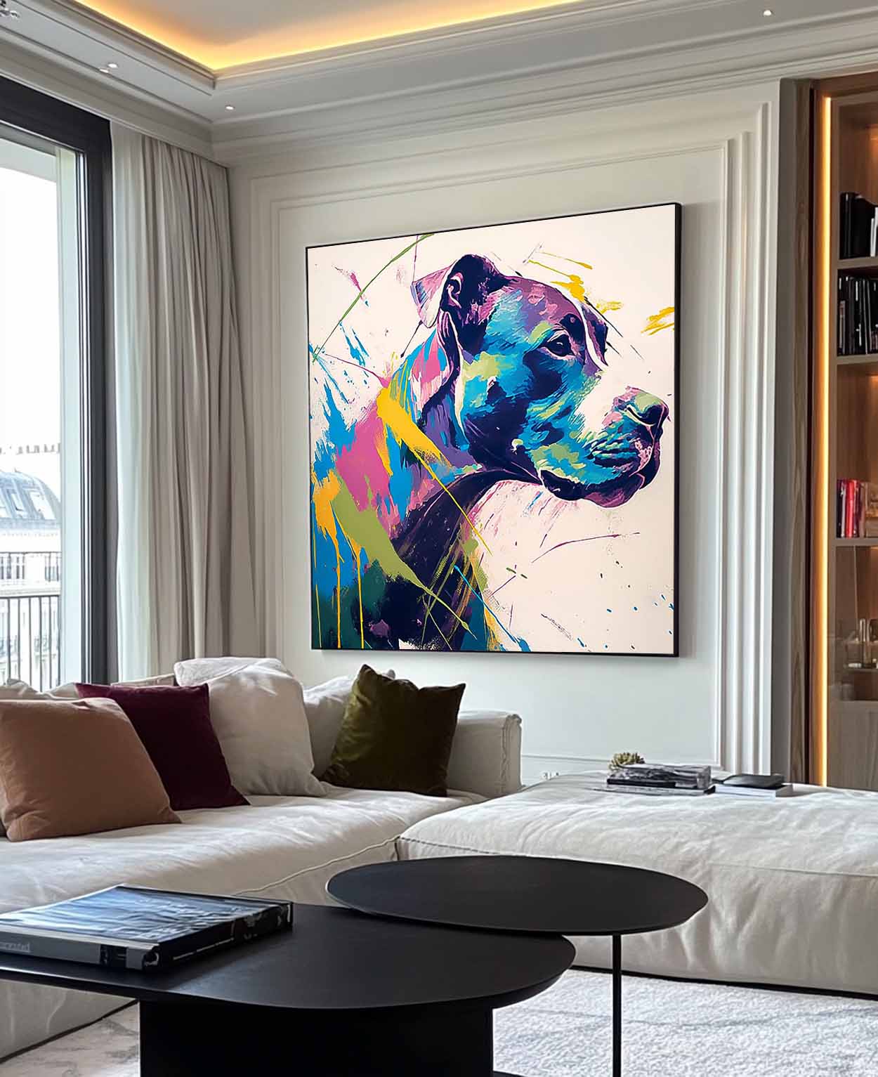 Large Colorful Animal Artwork Original Lovely Dog Wall Art Square Pooch Oil Painting Canvas Home Decor