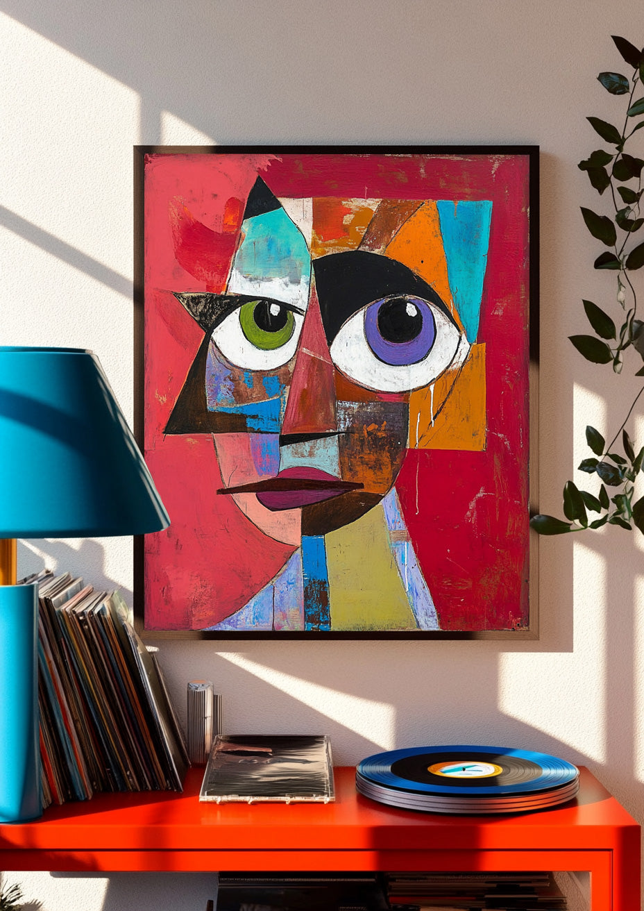 Original Bold Bright Red Artwork Expressive Abstract Faces Painting Modern Facial Wall Art Home Decor