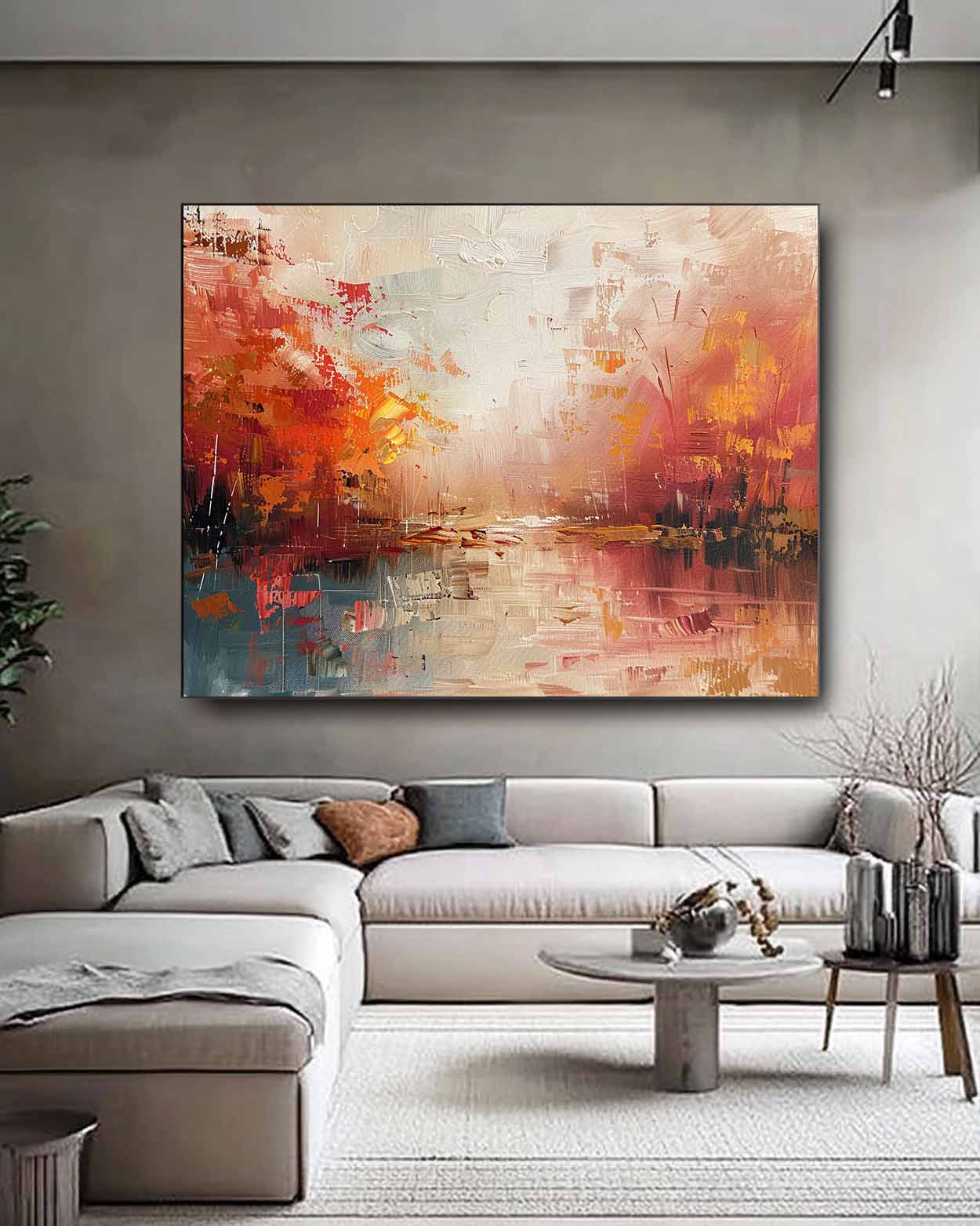 Red Abstract Landscape Oil Painting On Canvas Framed Texture High Quality Wall Art Original Scenery Artwork