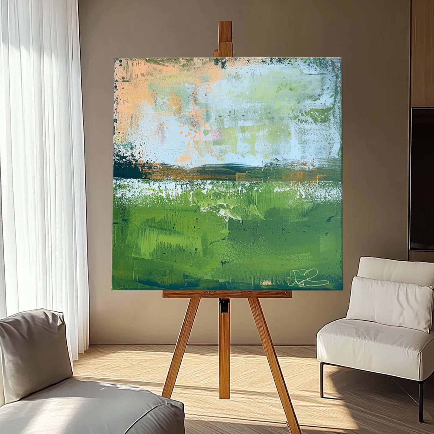 Modern Nature Art Original Wall Art Blue And Green Large Abstract Oil Painting On Canvas for Living Room