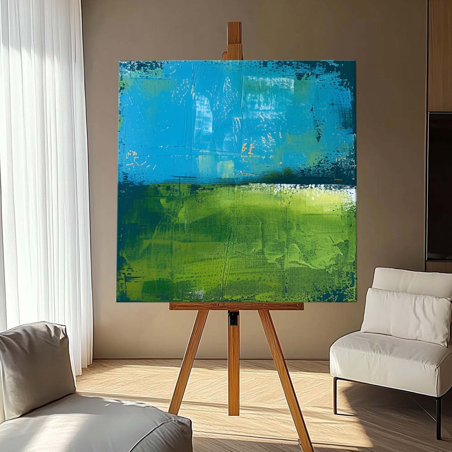 Original Wall Art  Blue And Green Large Abstract Oil Painting On Canvas Modern Nature Art for Living Room