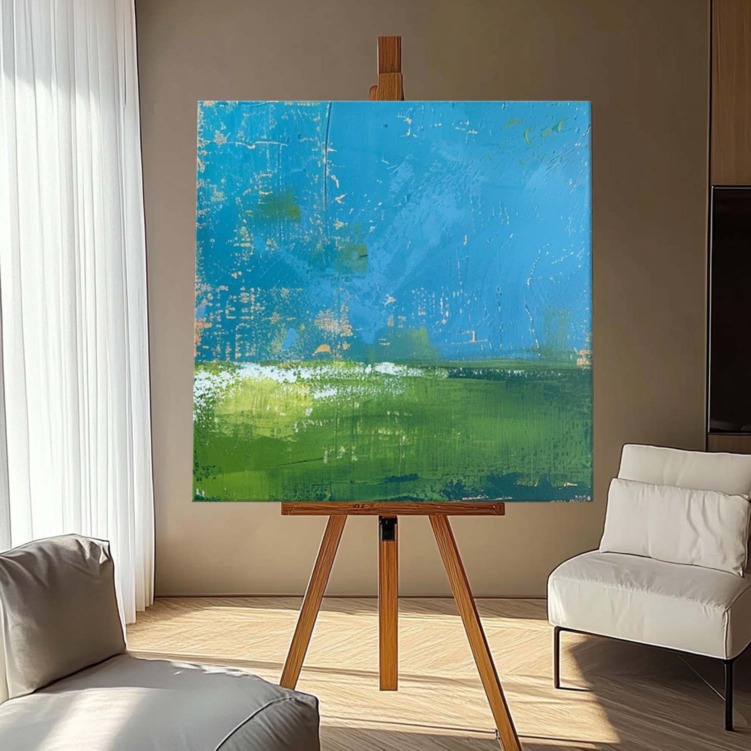 Blue And Green Large Abstract Oil Painting On Canvas Original Wall Art Modern Nature Art for Living Room