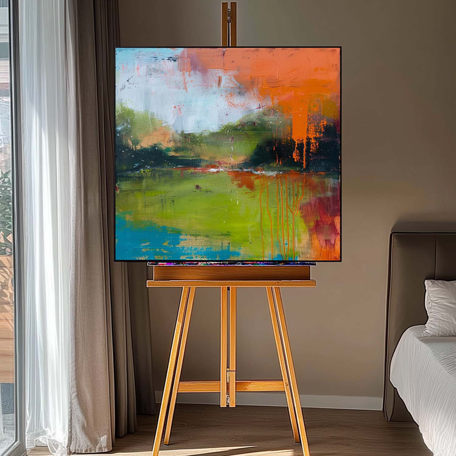 Large Retro Abstract Oil Painting Canvas Modern Scenery Nature Art Original Landscape Wall Art Home Decor