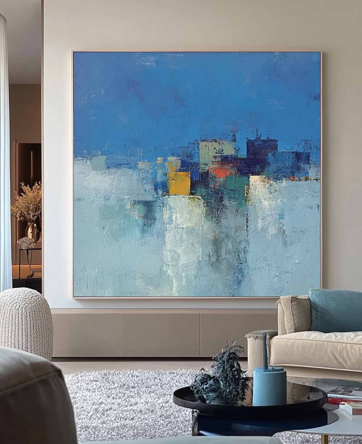 Large Acrylic painting Modern Colorful Abstract Urban Oil Painting Original Architecture Wall Art Home Decor