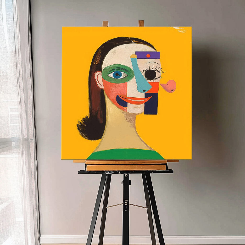 Abstract Geometric Face Lady Wall Art Origina Woman Acrylic Painting Canvas Square Large Girl Artwork