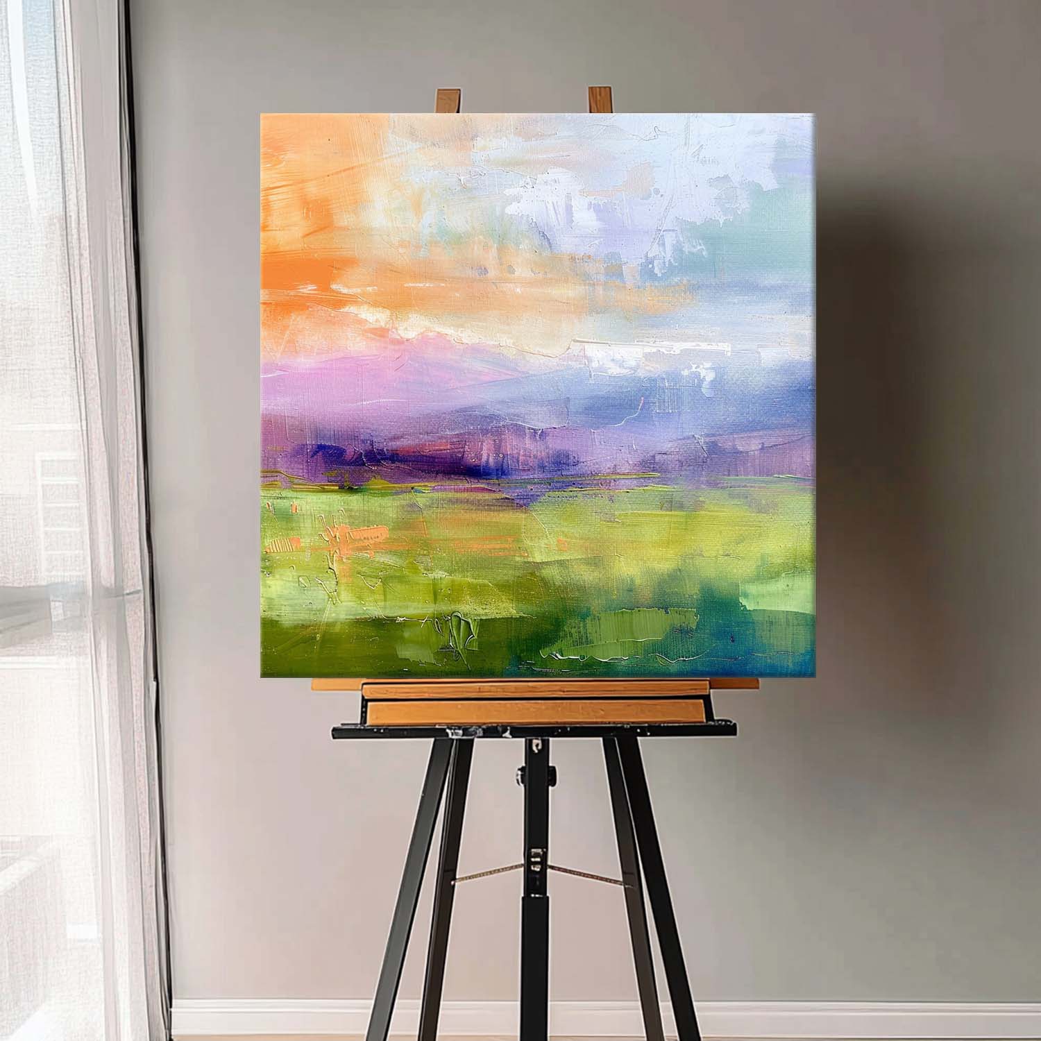 Ink Style Texture Painting Abstract Landscape Oil Painting Modern Colorful Dreamscape Sunrise Natural Artwork