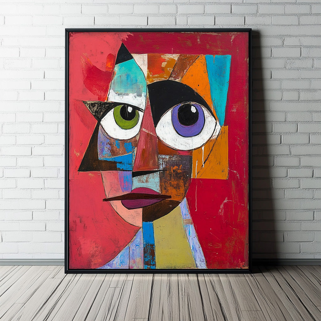 Original Bold Bright Red Artwork Expressive Abstract Faces Painting Modern Facial Wall Art Home Decor