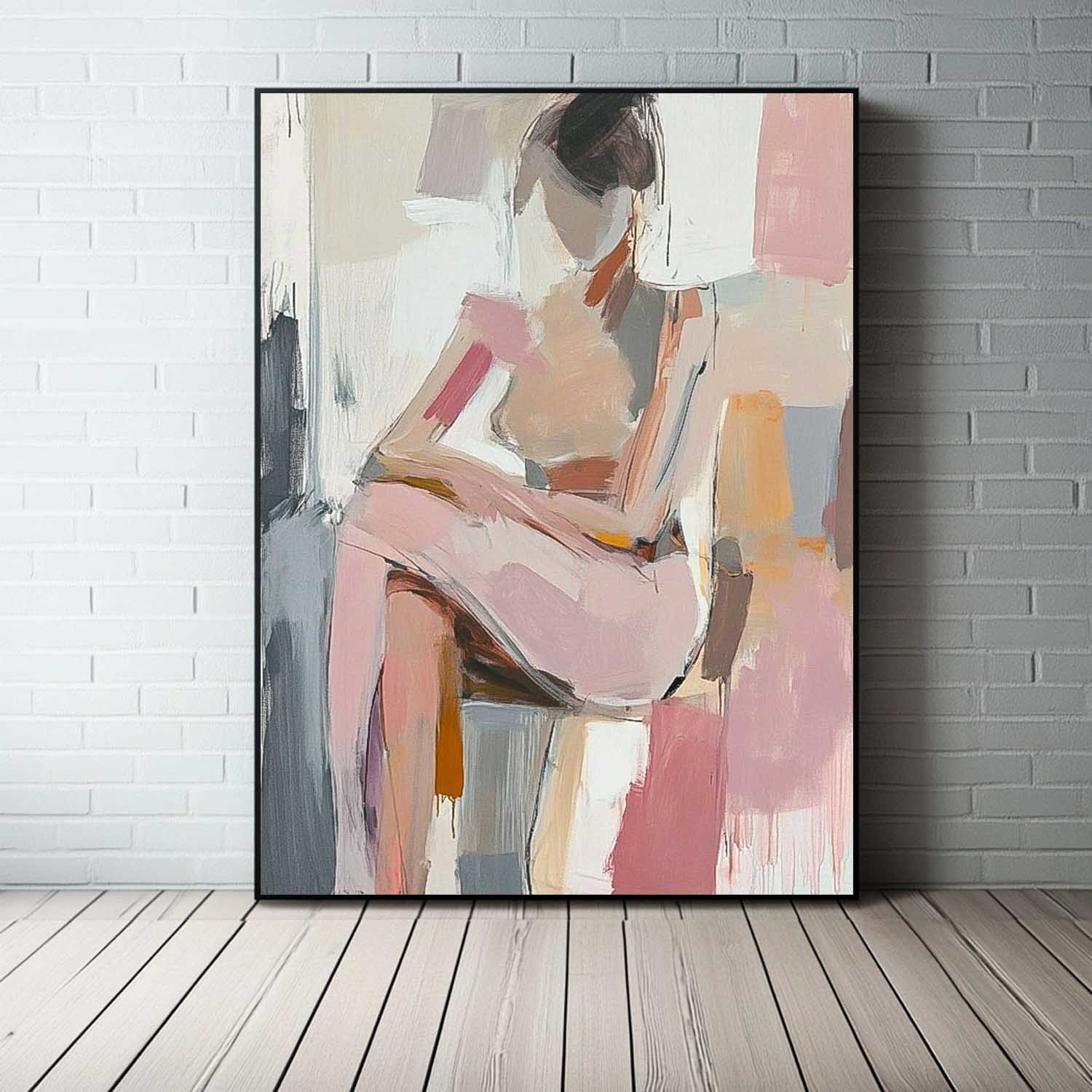 Abstract Doodle Artwork Original Wall Art Framed Large Girl Painting Abstract Lady Painting For Living Room