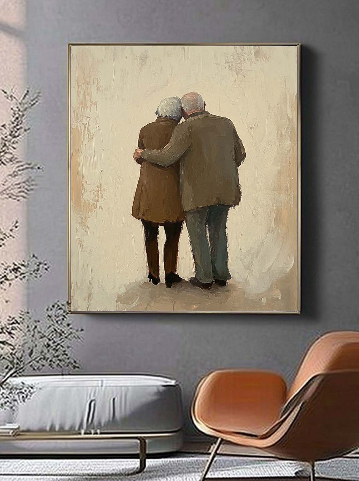 Large Man And Wife Acrylic Painting Framed Original Contemporary Spouse Wall Art Abstract View Of Back Artwork