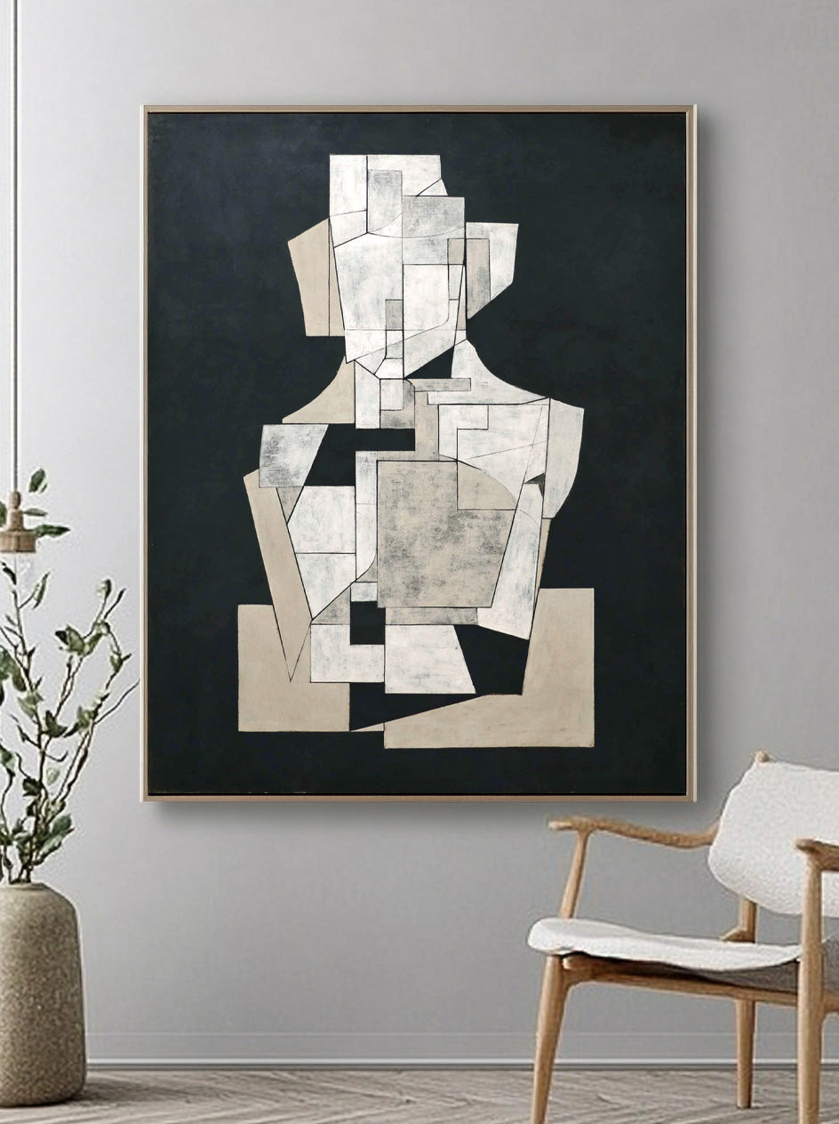 Abstract Geometric Black & White Wall Art Minimalist Modern Canvas Painting For Home Decor Unique Artwork