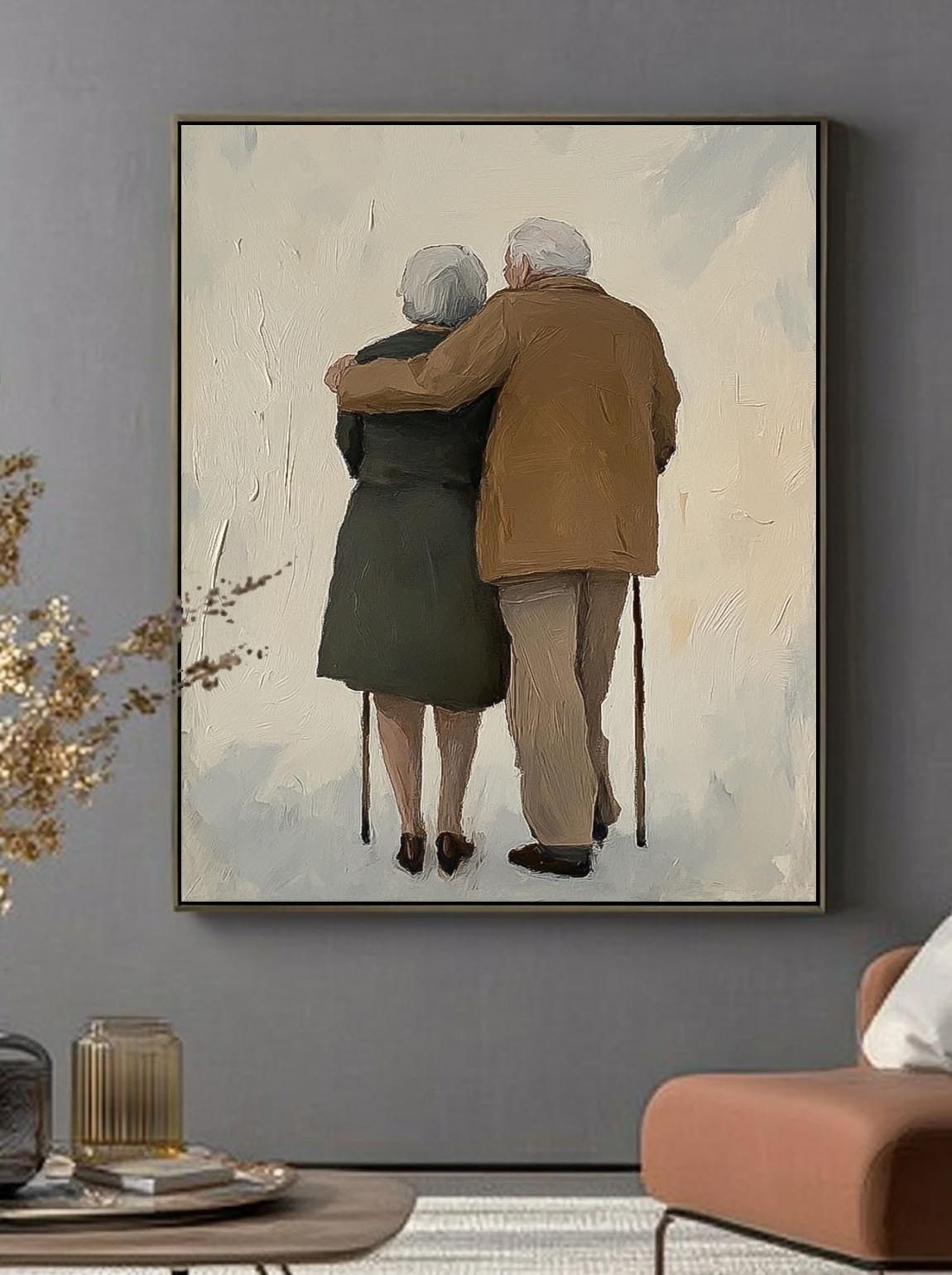 Original Contemporary Spouse Wall Art Large Man And Wife Acrylic Painting Framed Abstract View Of Back Artwork