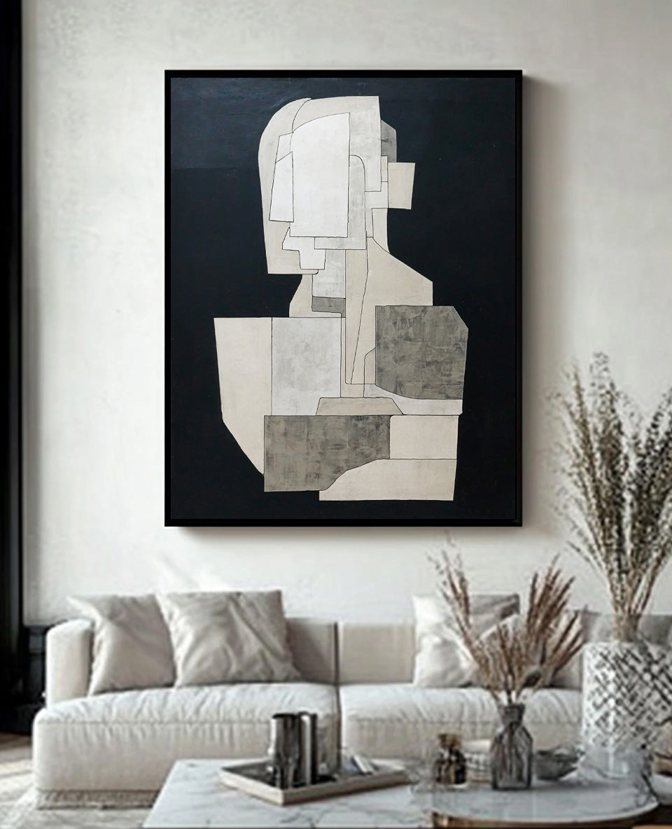 Abstract Geometric Black & White Wall Art Canvas Minimalist Decor Art Contemporary Painting For Art Enthusiasts