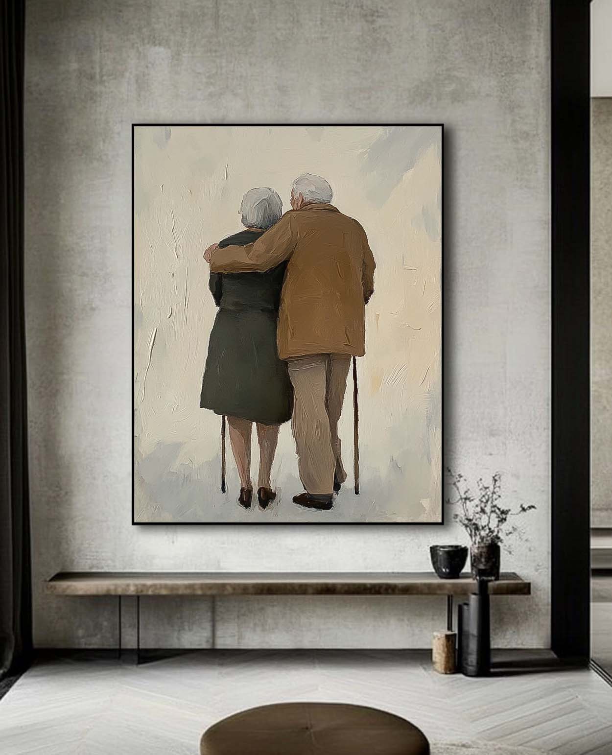 Original Contemporary Spouse Wall Art Large Man And Wife Acrylic Painting Framed Abstract View Of Back Artwork