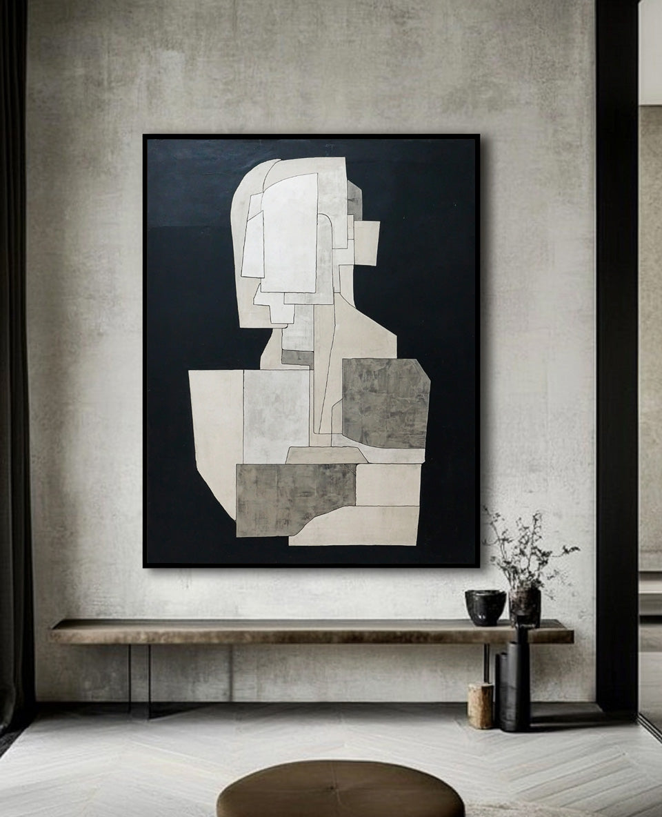 Abstract Geometric Black & White Wall Art Canvas Minimalist Decor Art Contemporary Painting For Art Enthusiasts