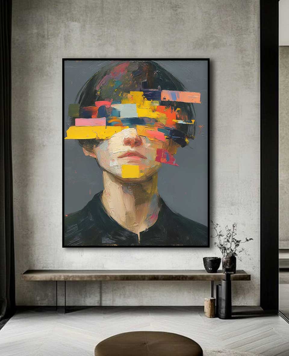 Large Faceless Portrait Painting Abstract Original Boy Painting Man Face Artwork Colorful Facial 3D Painting