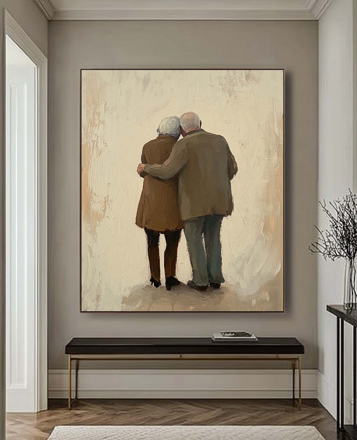Large Man And Wife Acrylic Painting Framed Original Contemporary Spouse Wall Art Abstract View Of Back Artwork
