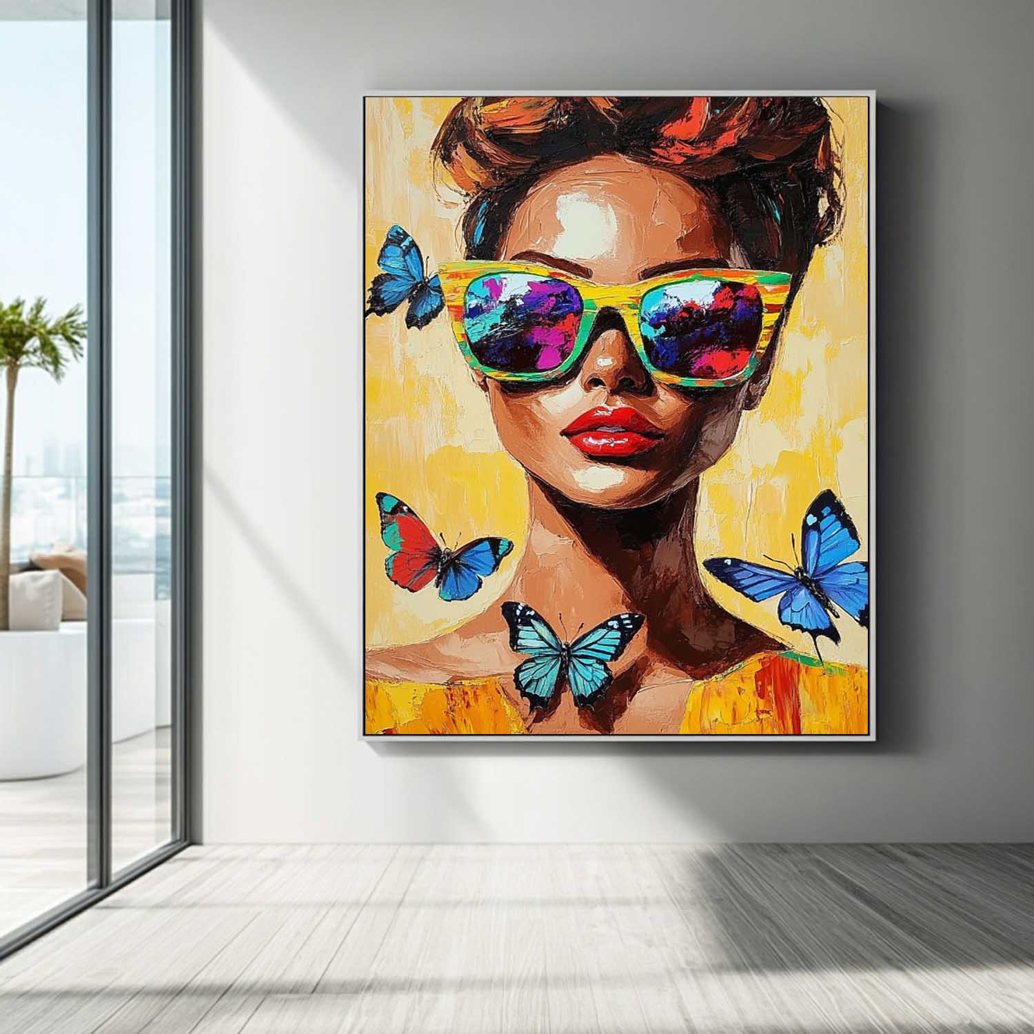 Abstract Butterfly Oil Painting On Canvas Vibrant Yellow Original Texture Girl Wall Art Lady Modern Artwork