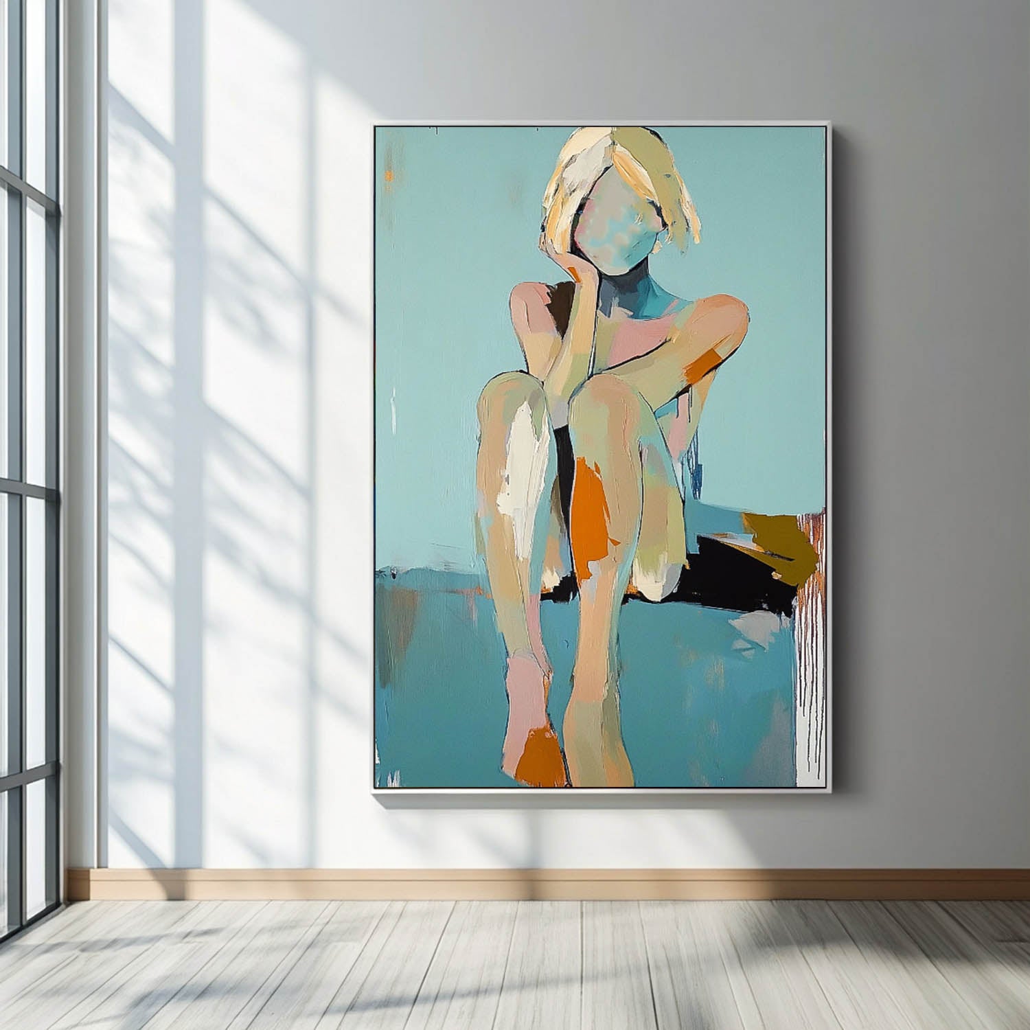 Large Faceless Portrait Painting Abstract Lady Painting Woman Face Artwork Original Wall Art Framed Home Decor