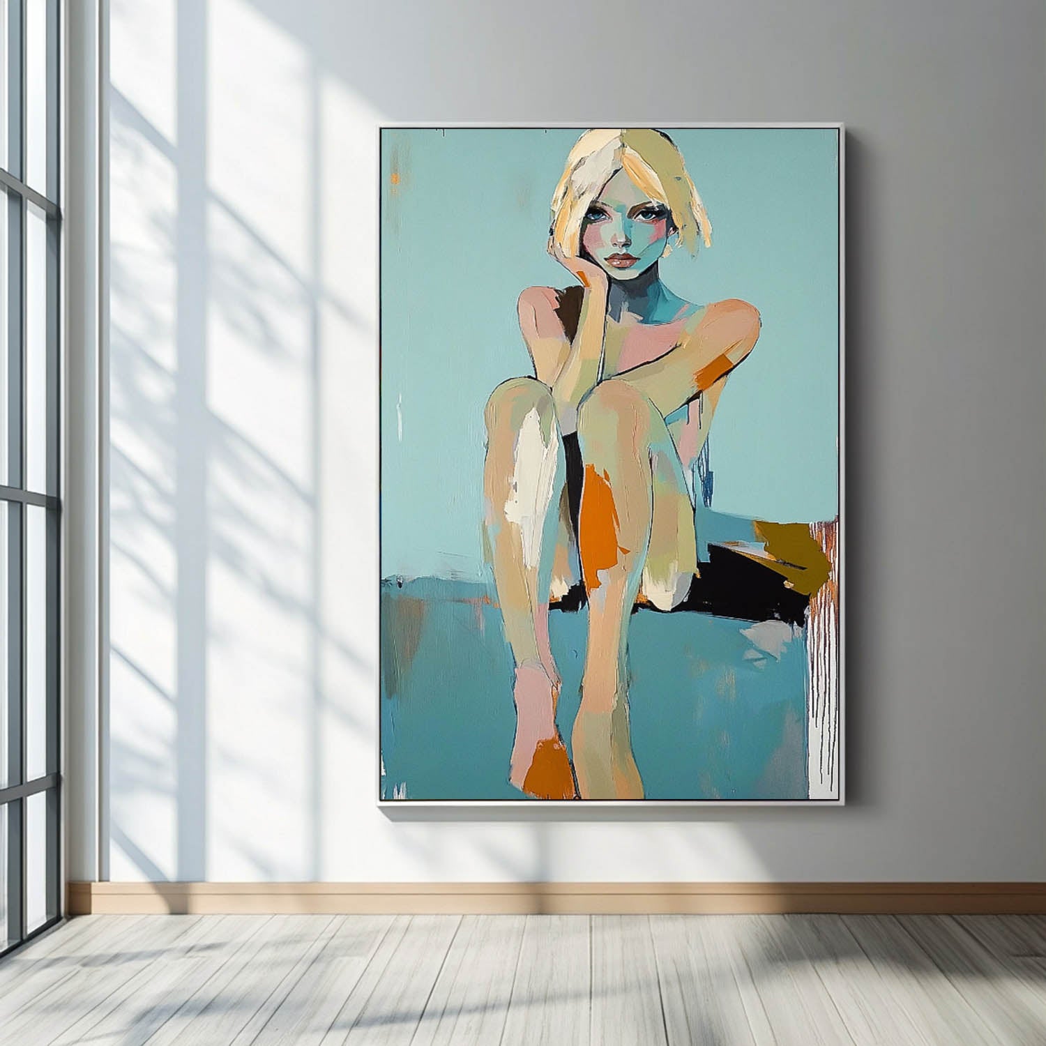 Large Girl Portrait Painting Abstract Lady Painting Woman Artwork Original Wall Art Framed Home Decor