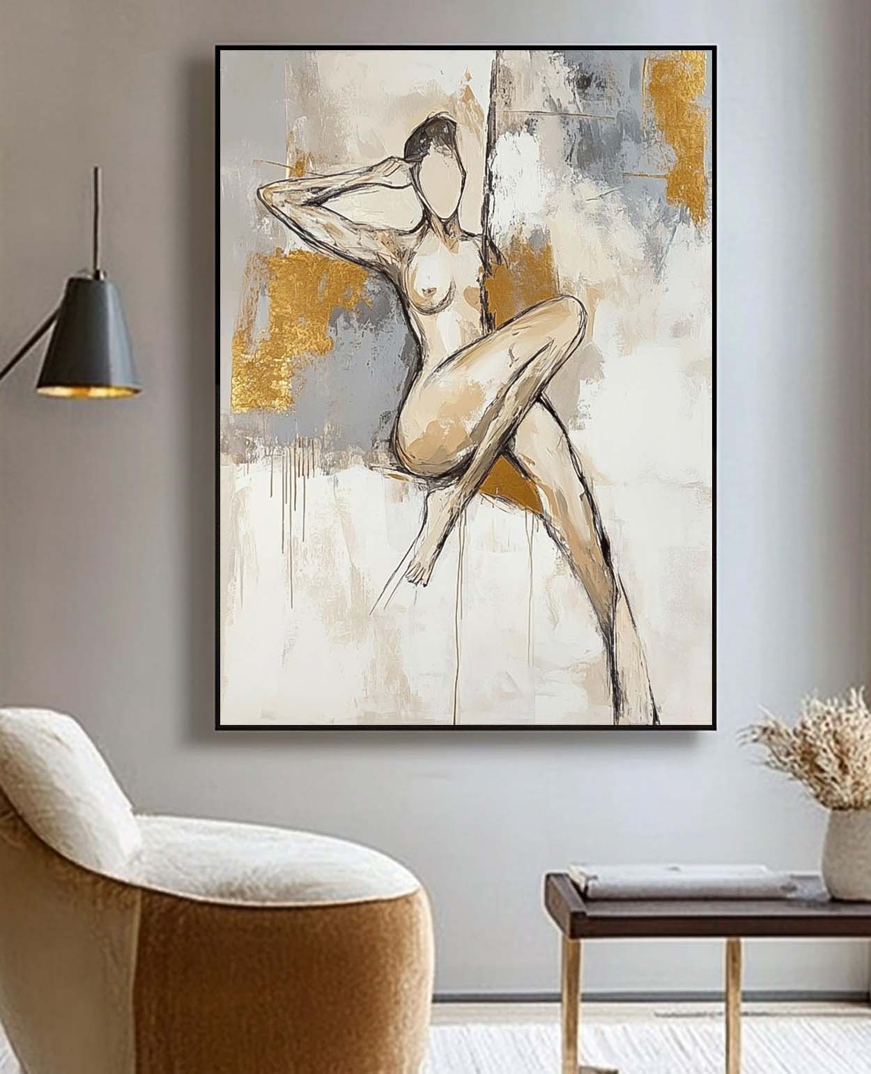 Original Contemporary Woman Wall Art Large Character Outline Acrylic Painting Framed Abstract Lady Artwork