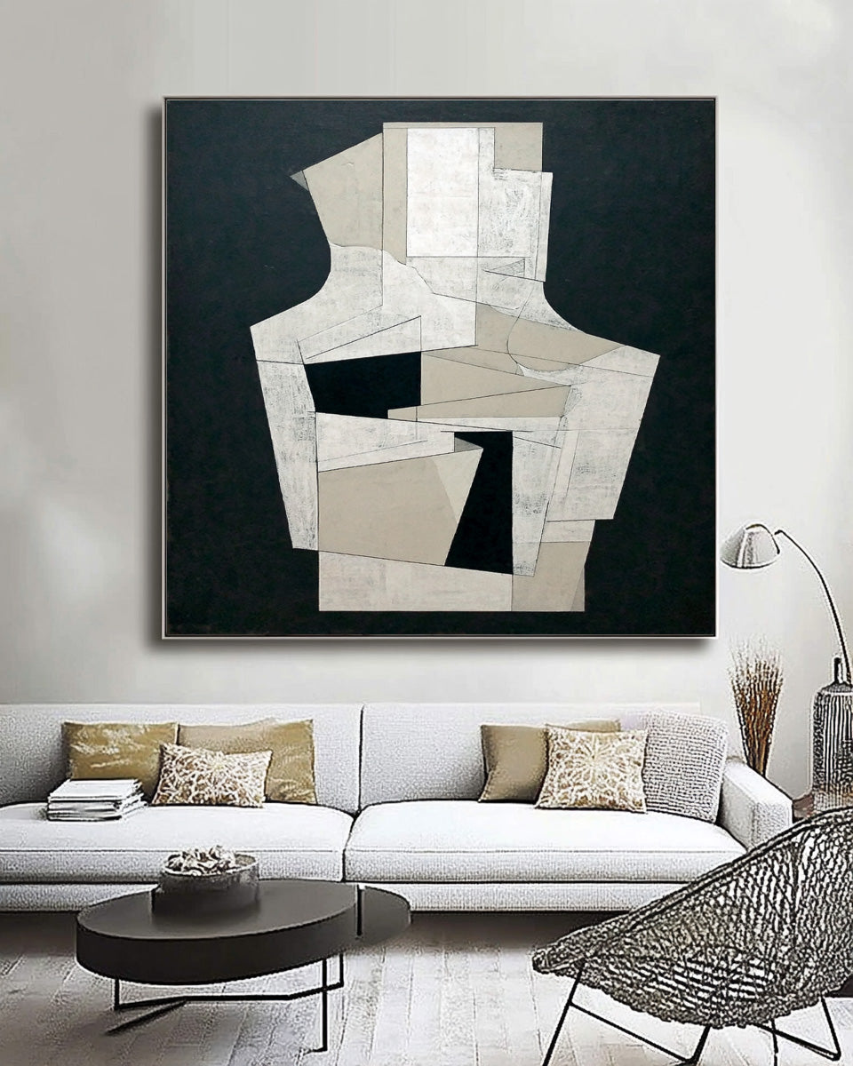 Minimalist Wall Art Abstract Geometric Black White Canvas Painting Modern Decor For Interior Design