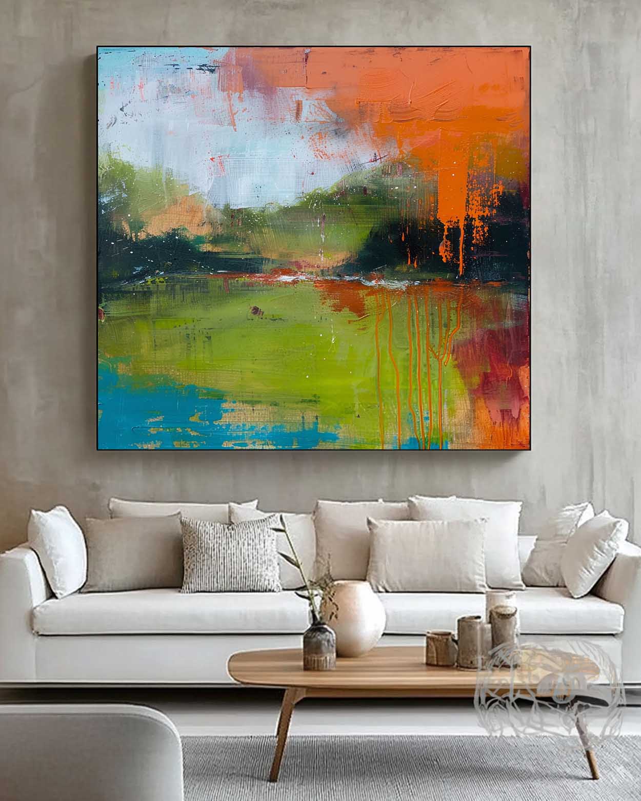Large Retro Abstract Oil Painting Canvas Modern Scenery Nature Art Original Landscape Wall Art Home Decor