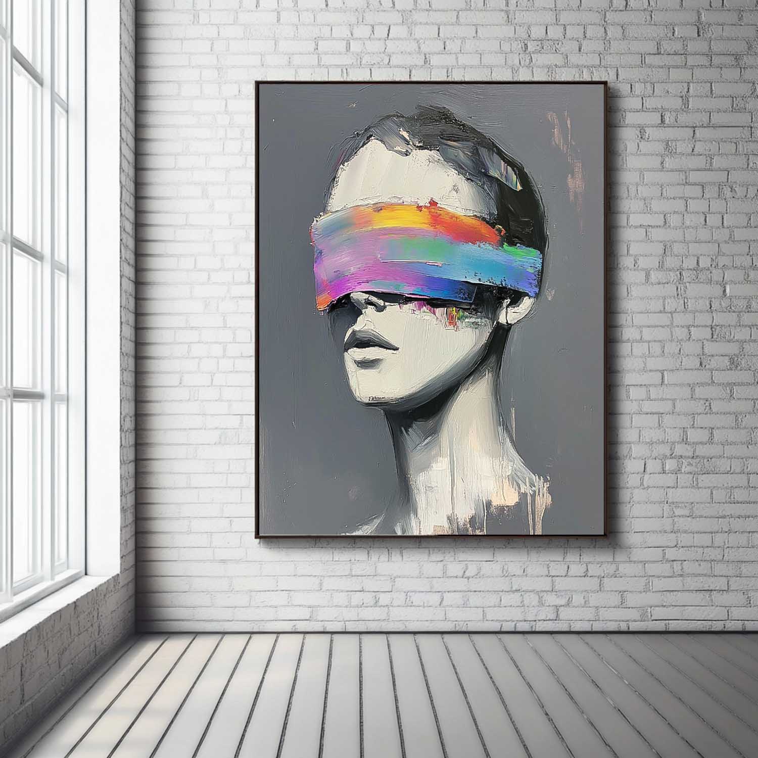 Abstract Artwork Large Grey Acrylic Painting Framed Original Faceless Portrait Contemporary Wall Art