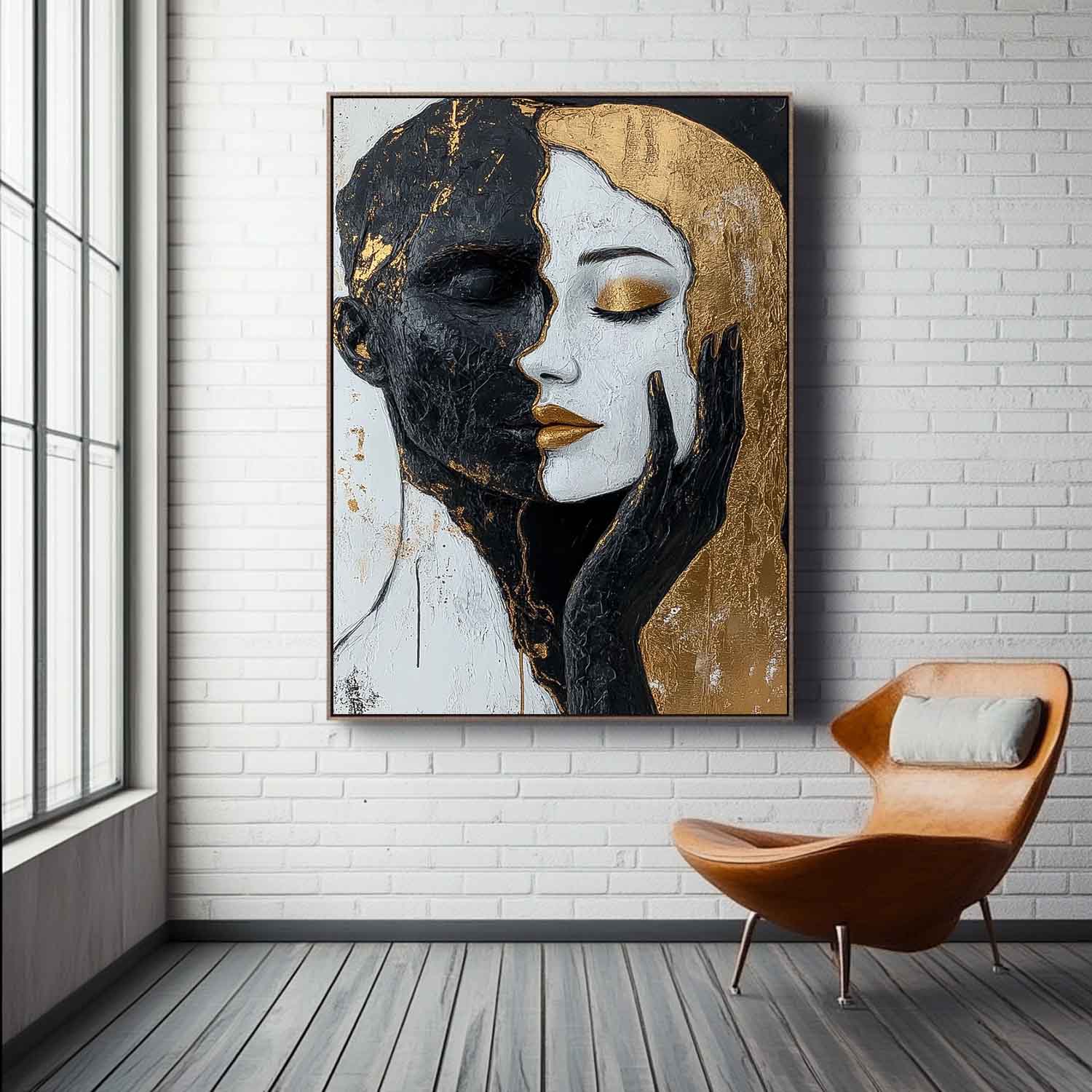 Large Duet Acrylic Painting Abstract Black And Gold Artwork Original Lovers Contemporary Wall Art Framed