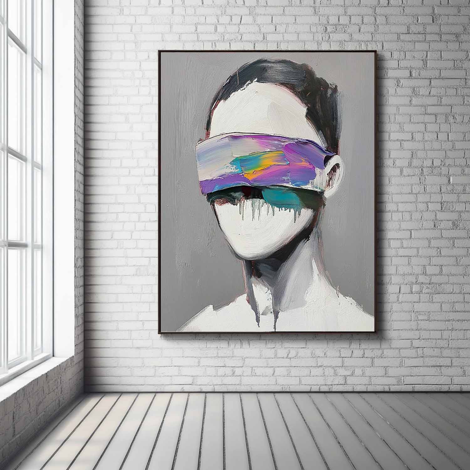 Original Faceless Portrait Contemporary Wall Art Large Grey Acrylic Painting Framed Abstract Artwork