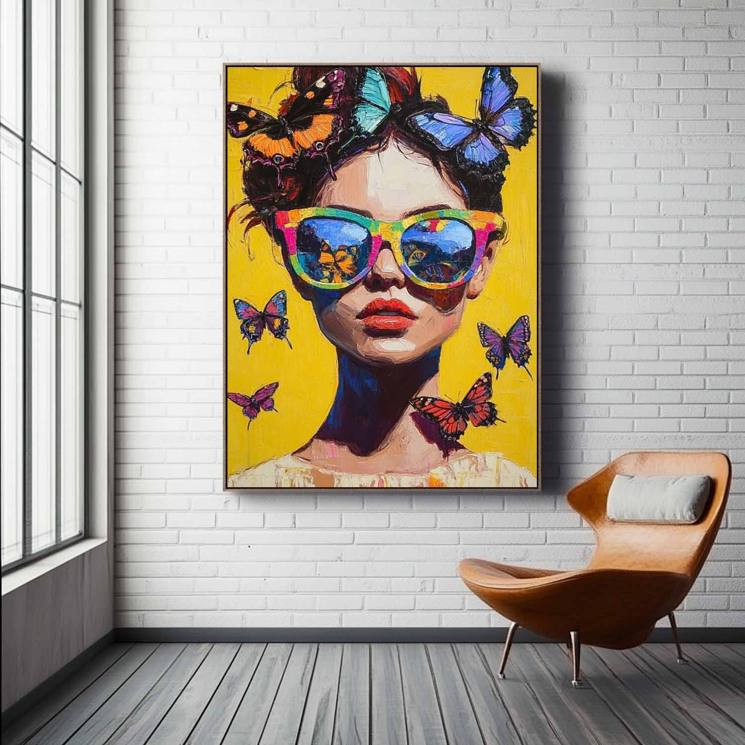 Lady Modern Artwork Abstract Butterfly Oil Painting On Canvas Vibrant Yellow Original Texture Girl Wall Art