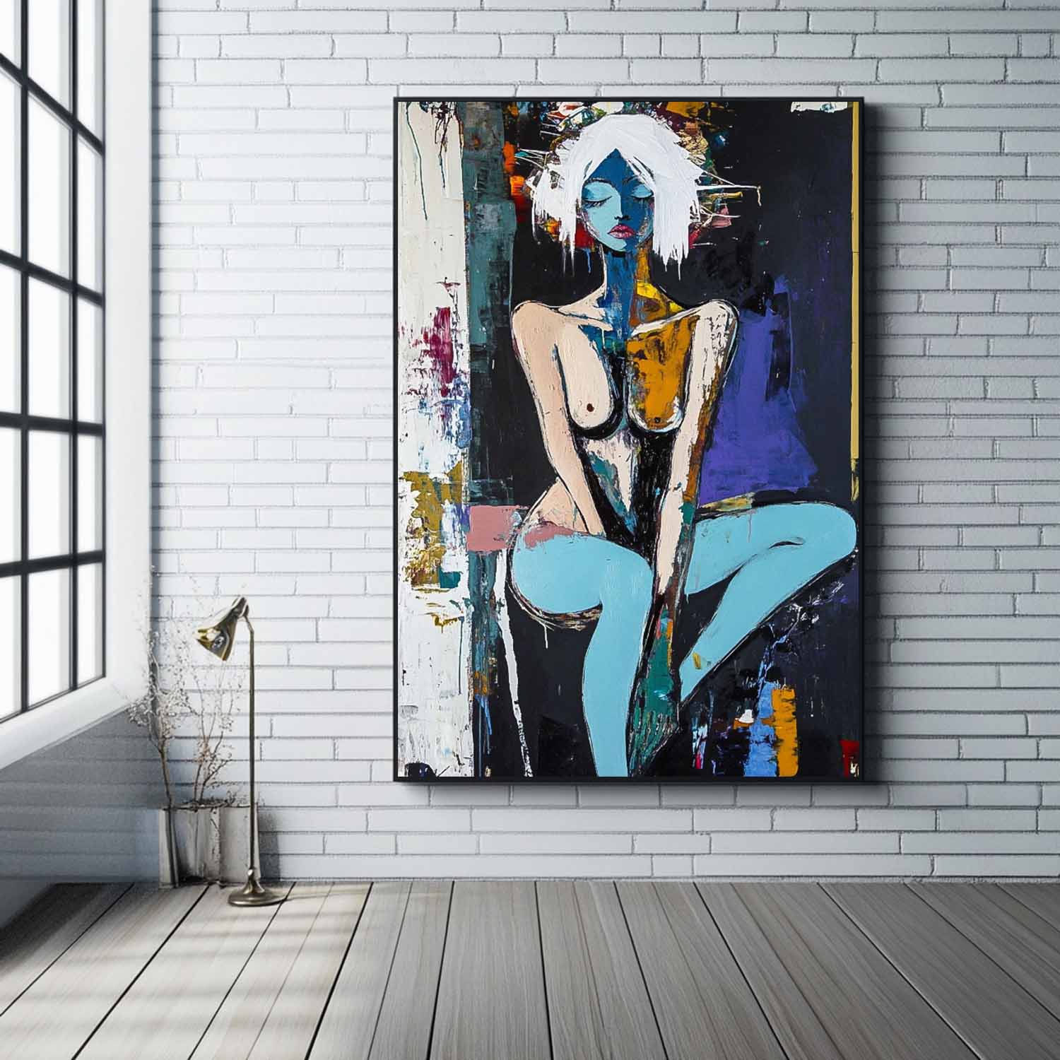Large Girl Portrait Painting Abstract Lady Painting Woman Artwork Original Dark Style Wall Art Framed
