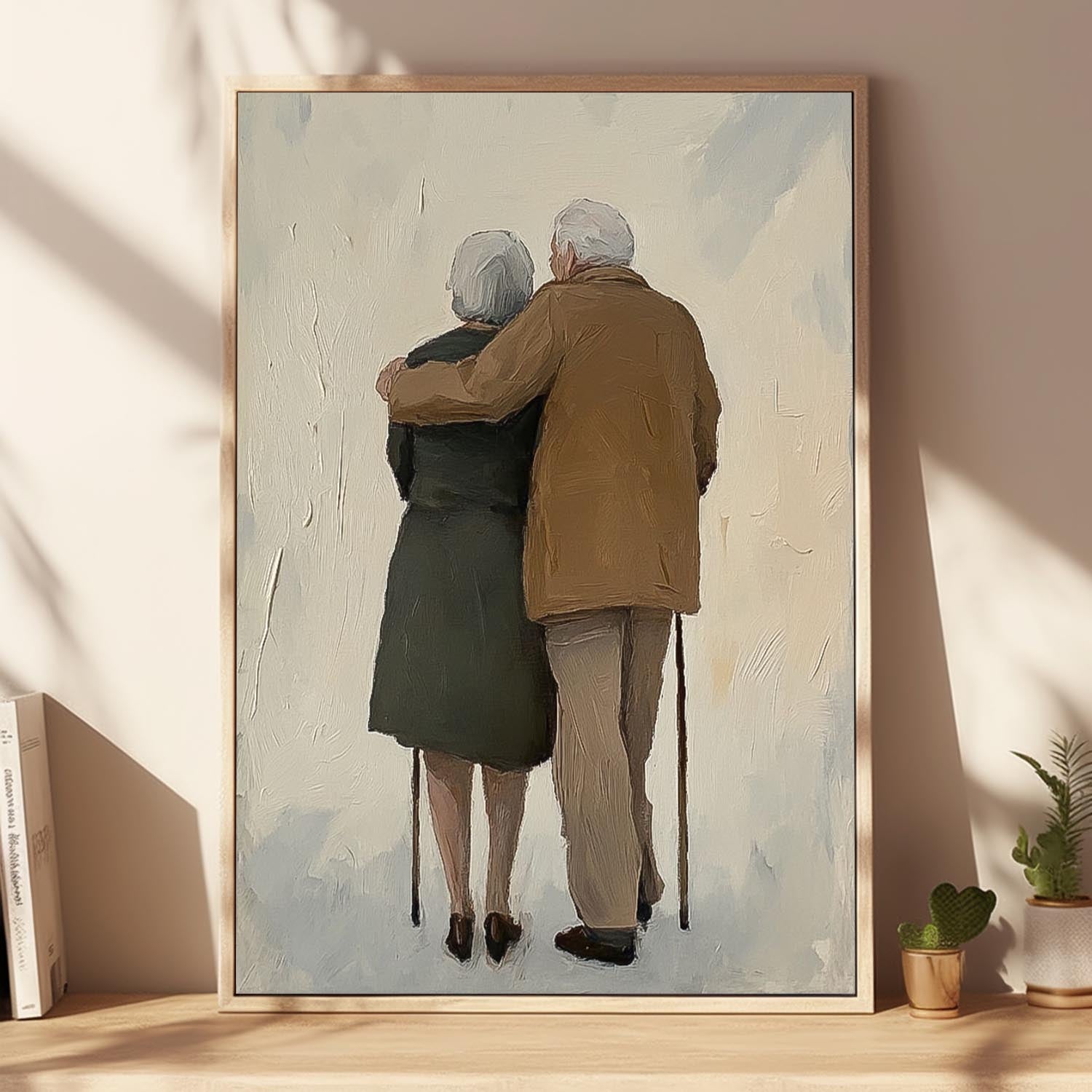 Original Contemporary Spouse Wall Art Large Man And Wife Acrylic Painting Framed Abstract View Of Back Artwork