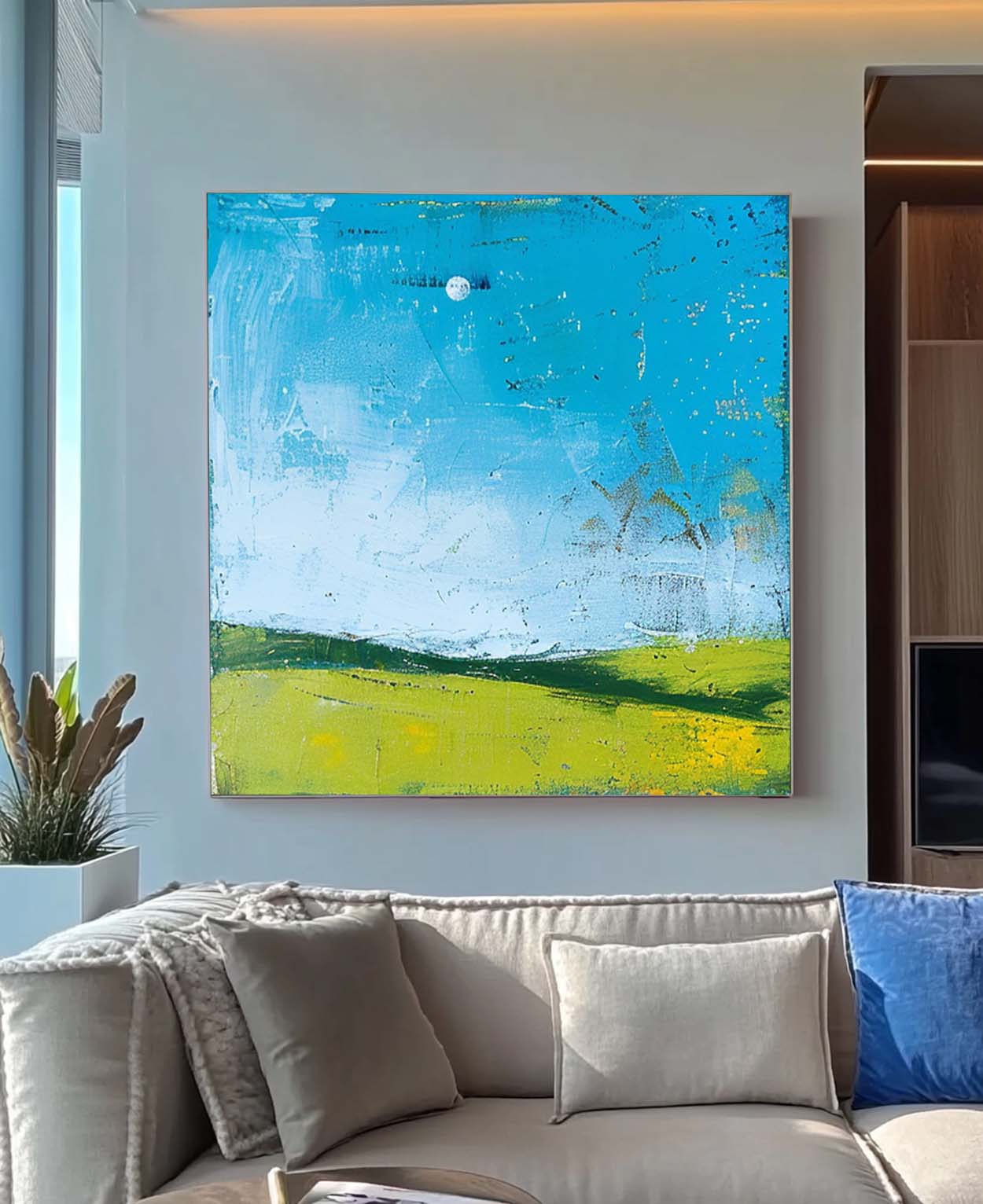 Square Modern Nature Art Large Abstract Green Field Oil Painting On Canvas Original Wall Art Home Decor