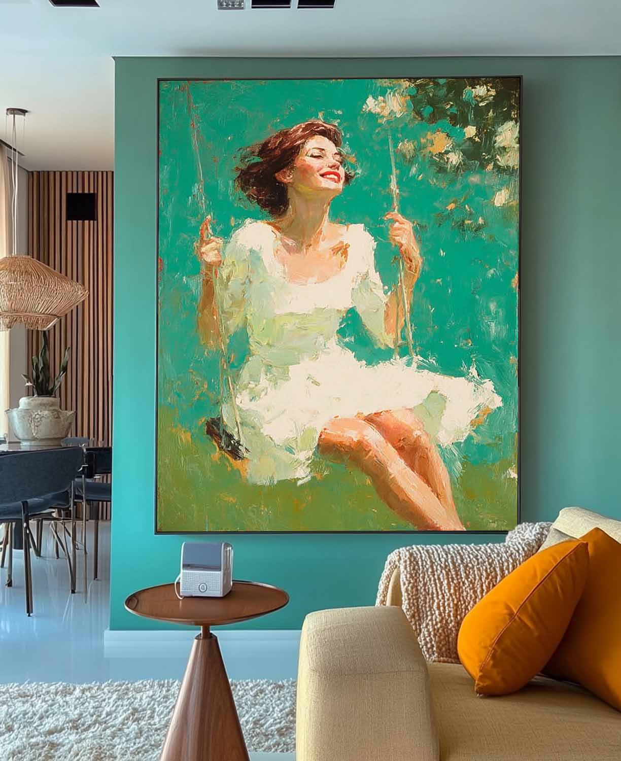 Custom Oil Painting of Woman On Swing Unique Modern Art for Wall Decor One-Of-A-Kind Handpainted Artwork