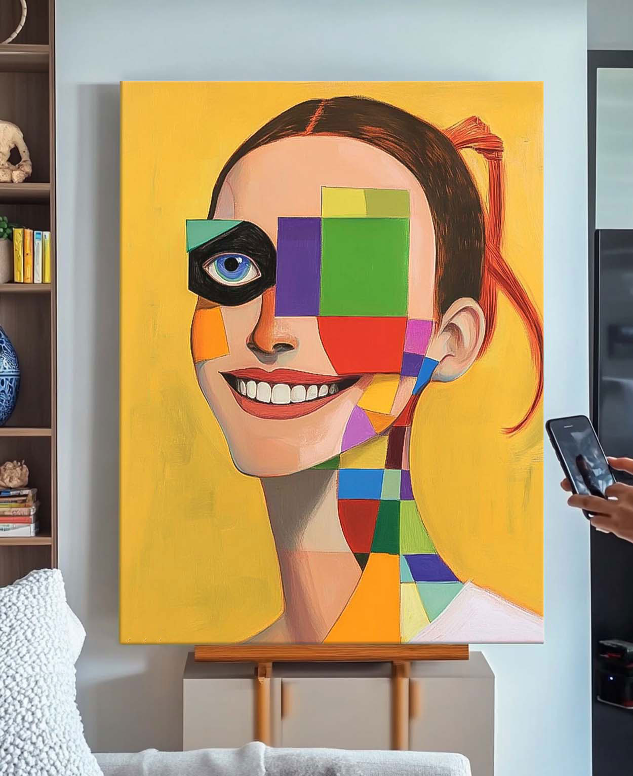 Original Texture Girl Wall Art Abstract Geometric Face Oil Painting On Canvas Lady Contemporary Artwork