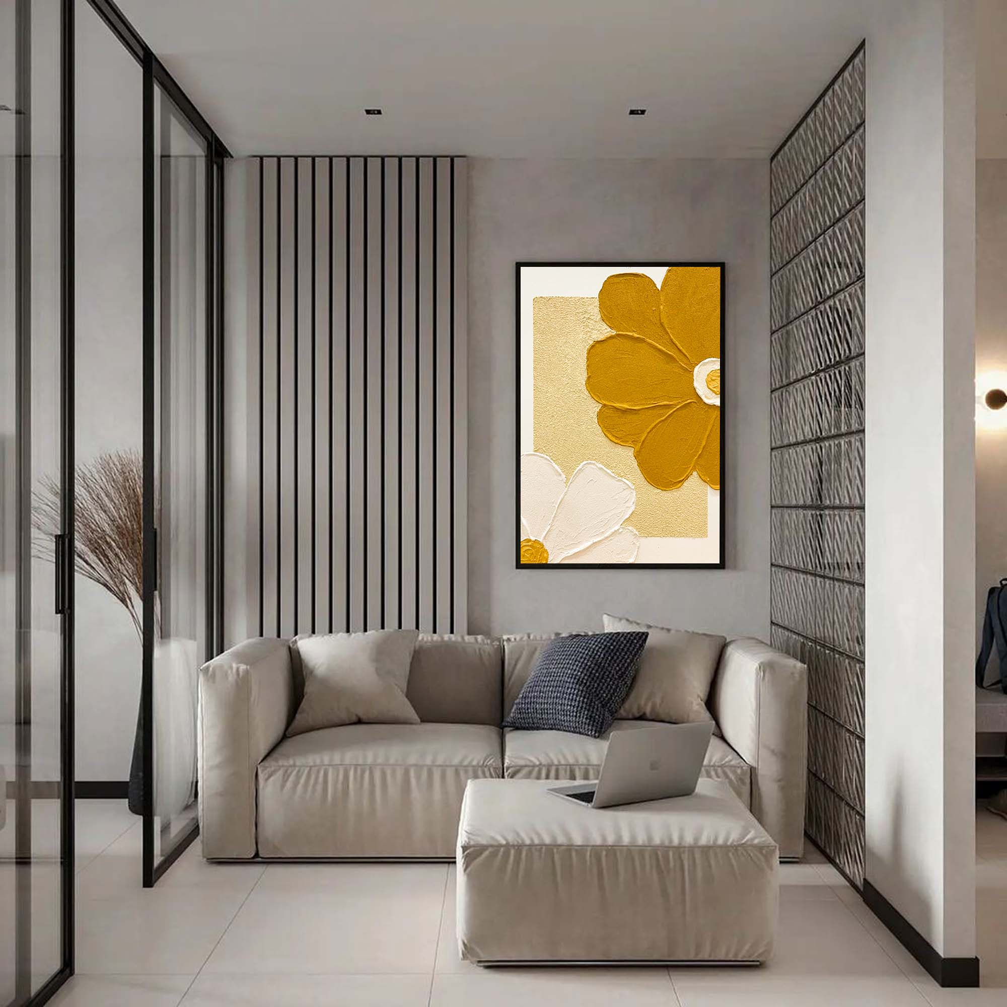 Large Texture Gold Flowers Acrylic Painting On Canvas Original Gold Flowers Wall Art Modern Minimalist Oil Painting Living Room Home Decor