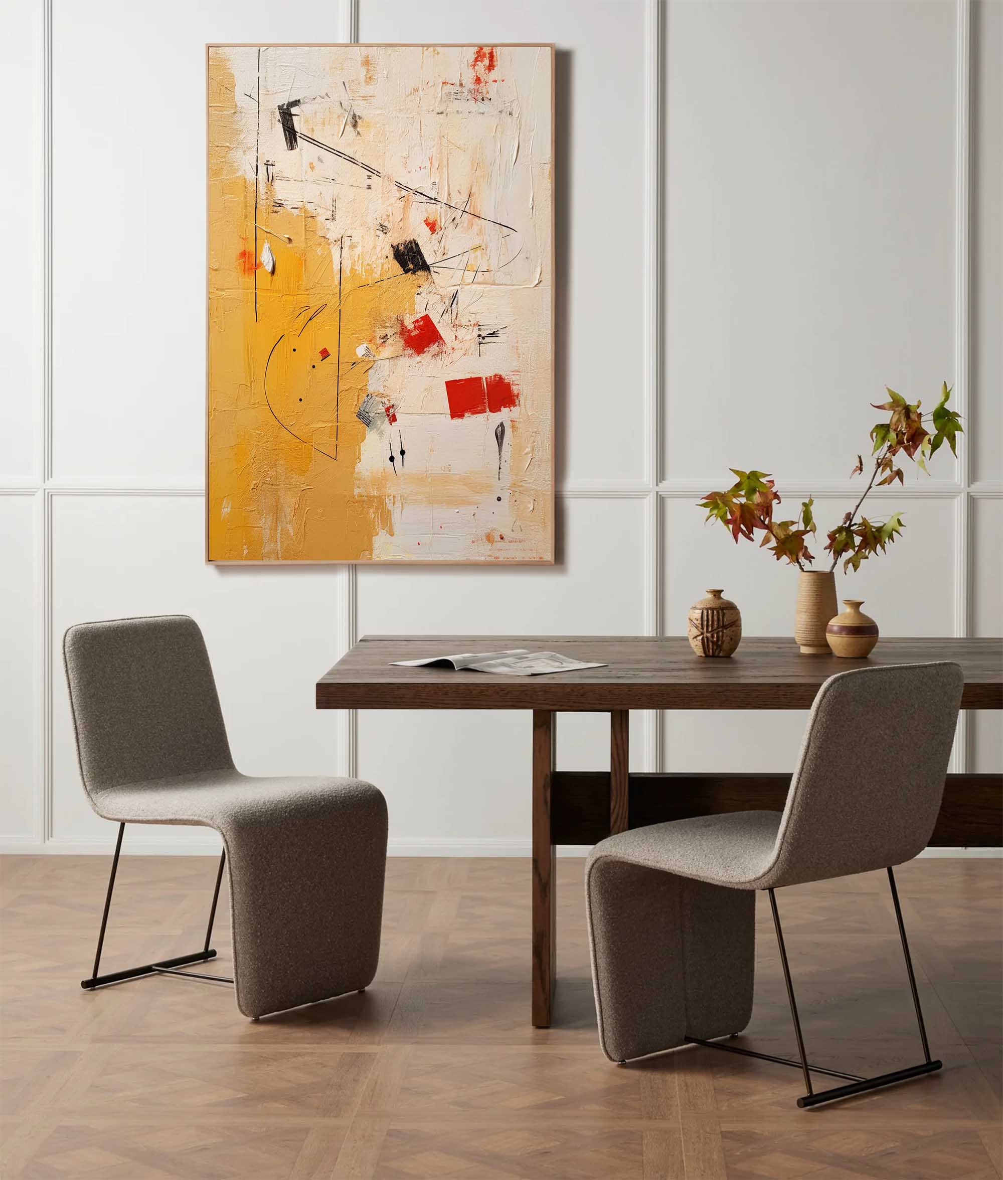 Vibrant Modern Textured Oil Painting Canvas Original Musical Notes Abstract Wall Art Large Yellow Oil Painting Living Room Decor