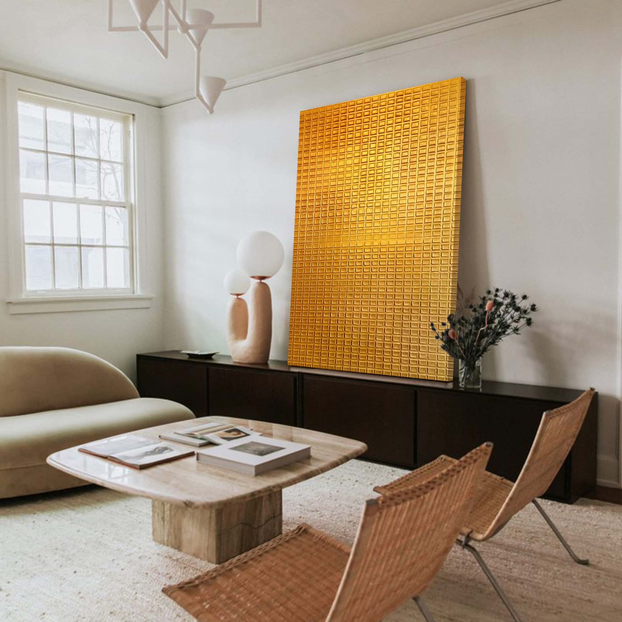 Large Original Textured Oil Painting On Canvas Gold Abstract Wall Art Modern Minimalist Decor