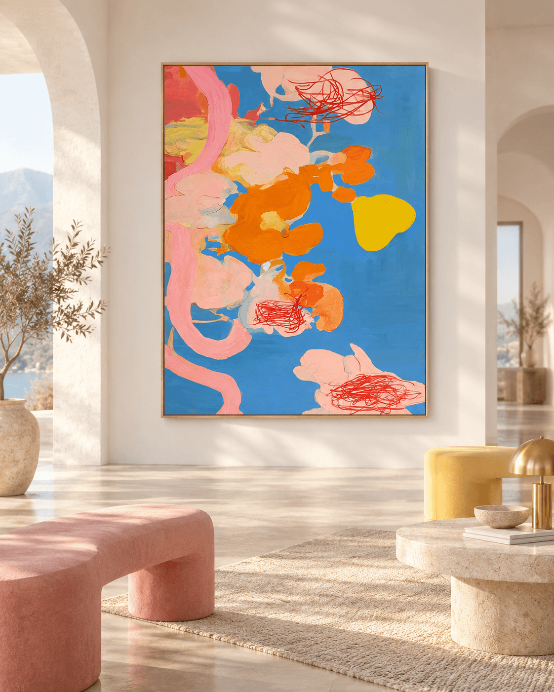 Scandinavian Style Abstract Art With Graffiti Touch And Bright Hues