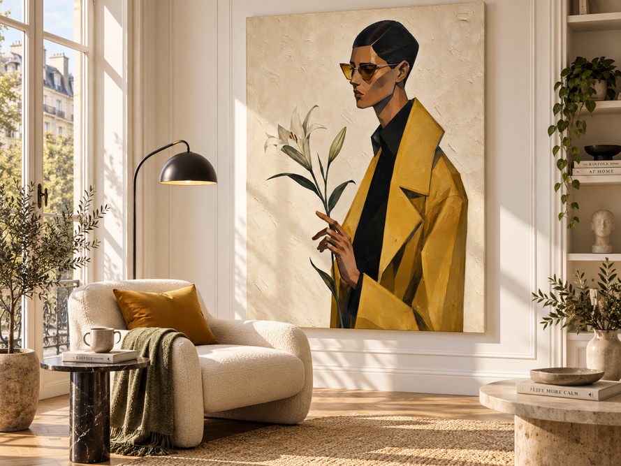 Vintage Geometric Minimalist Art Painting With Textured Finish And Gold Accents