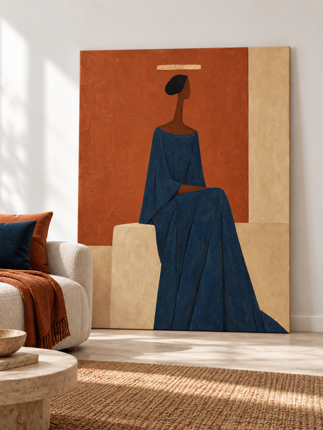 Wabi-Sabi Geometric Art Hand-Painted Canvas With Texture